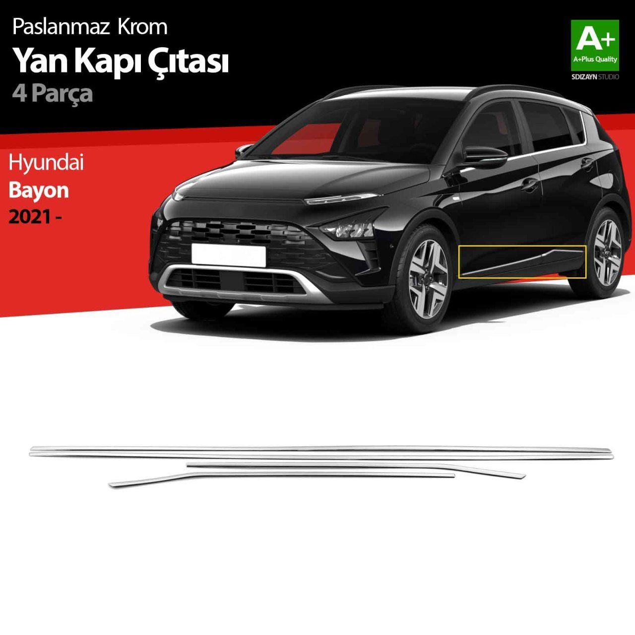 Hyundai Bayon Uyumlu Krom Yan Kapı Çıtası 4 Parça. 2021 Üzeri
