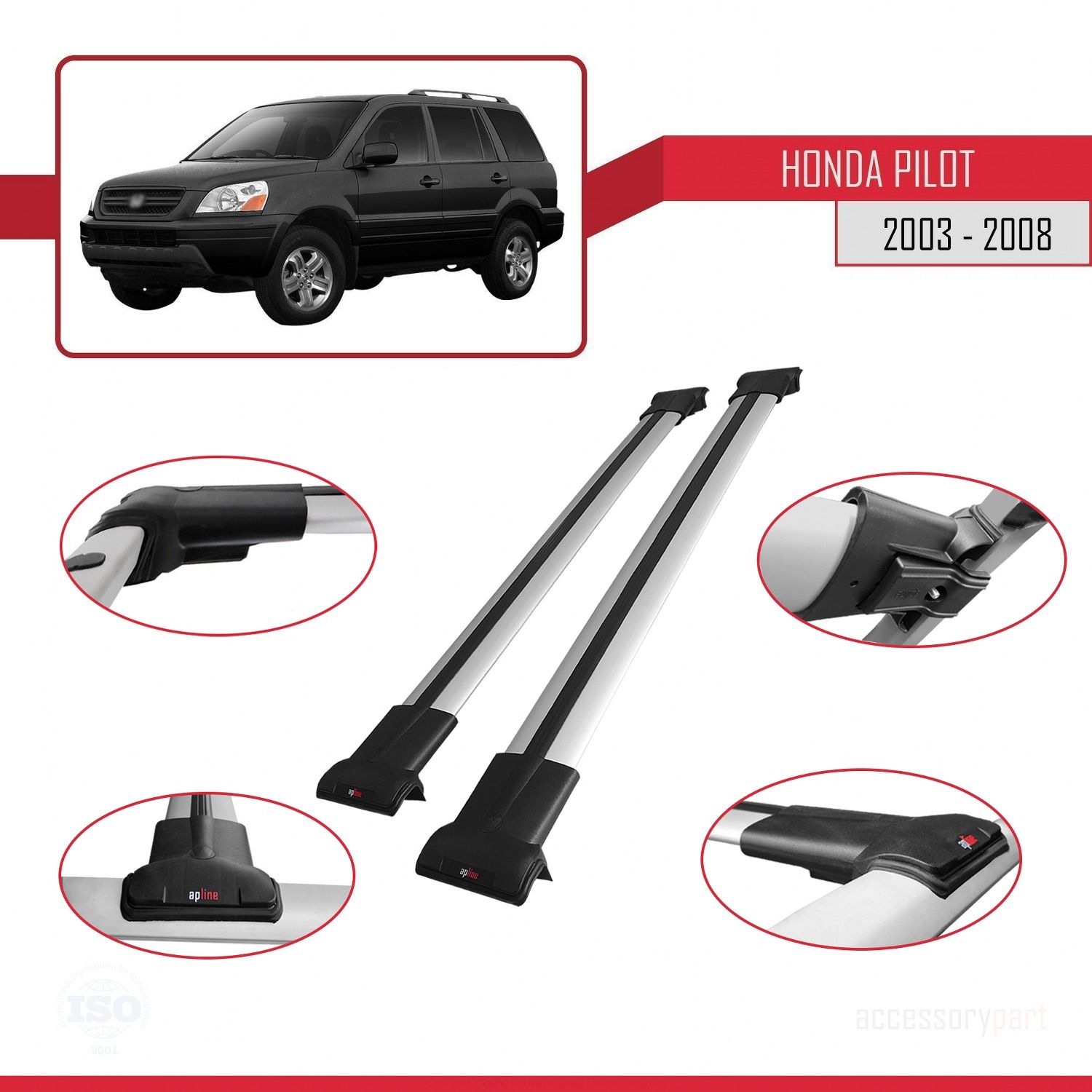 Honda Pilot 2003-2008 Arası ile uyumlu FLY Model Ara Atkı Tavan Barı GRİ