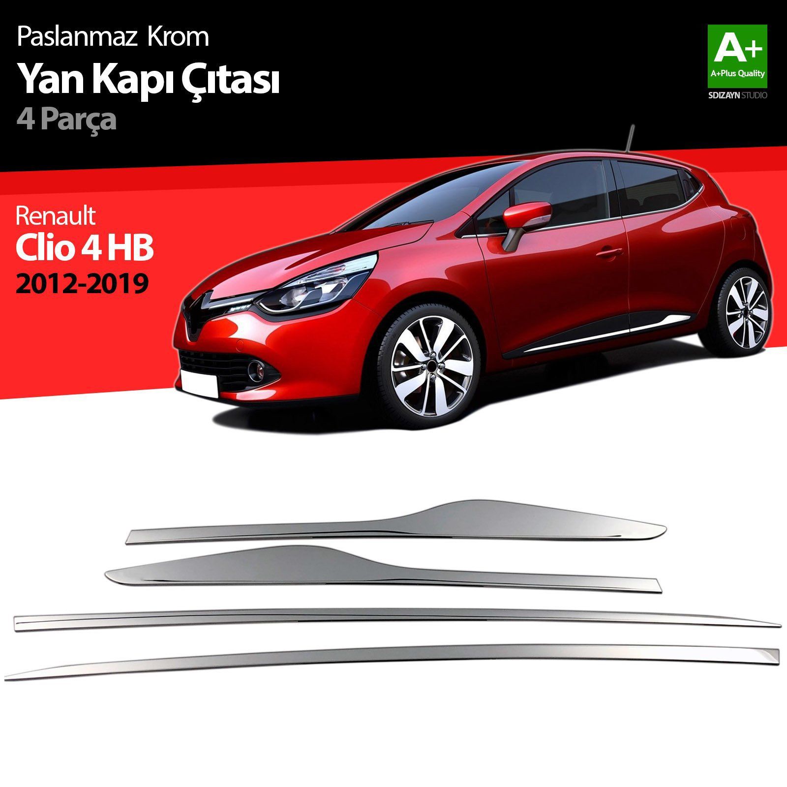 Renault Clio Uyumlu 4 Hatchback Krom Yan Kapı Çıtası 4 Parça. 2012 Üzeri