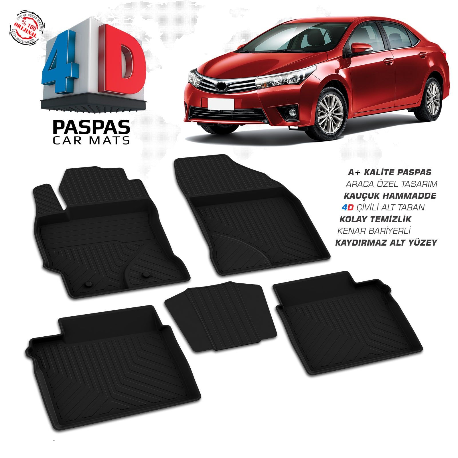 Toyota Corolla 4D Araca Özel Havuzlu Kauçuk Paspas 2013-2018