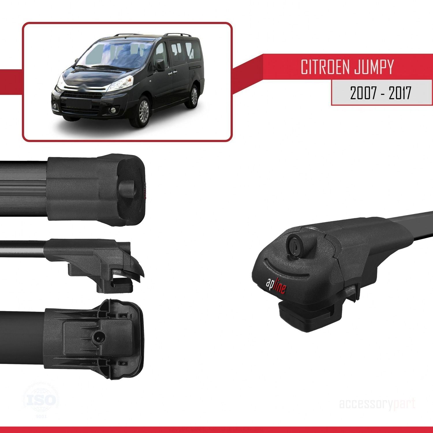 Citroen Jumpy 2007-2017 Arası ile uyumlu ACE-1 Ara Atkı Tavan Barı SİYAH 4 ADET BAR