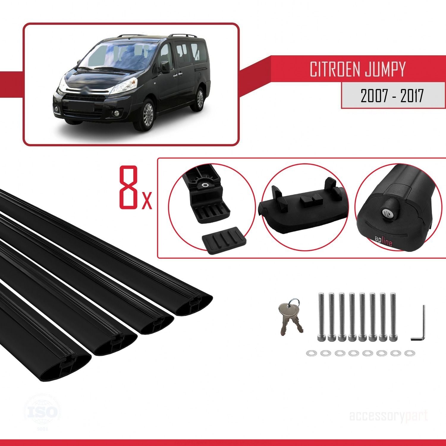 Citroen Jumpy 2007-2017 Arası ile uyumlu ACE-1 Ara Atkı Tavan Barı SİYAH 4 ADET BAR