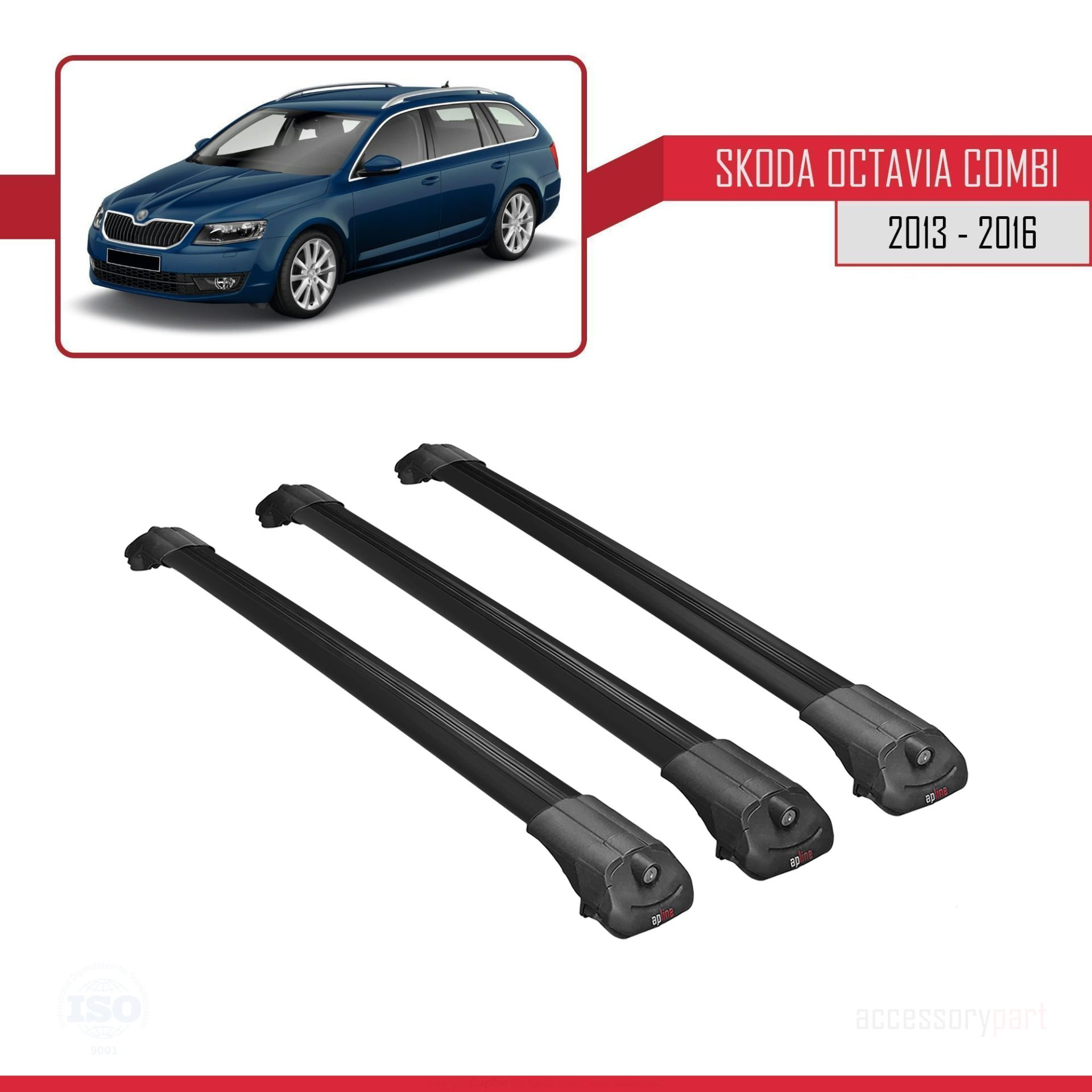 Skoda Octavia COMBI 2013-2016 Arası ile uyumlu ACE-1 Ara Atkı Tavan Barı SİYAH 3 ADET BAR