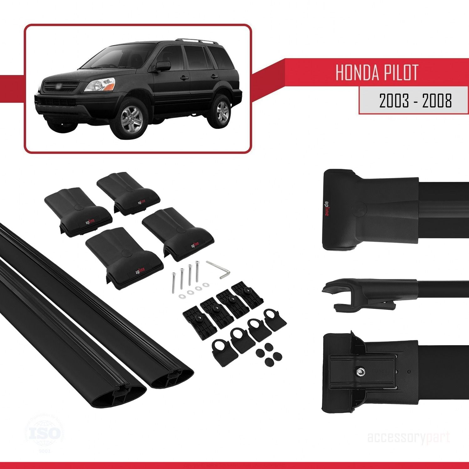 Honda Pilot 2003-2008 Arası ile uyumlu FLY Model Ara Atkı Tavan Barı SİYAH
