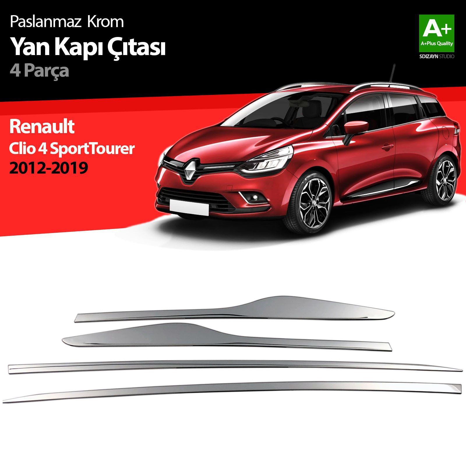 Renault Clio Uyumlu 4 Sport Tourer Krom Yan Kapı Çıtası 4 Parça. 2012 Üzeri
