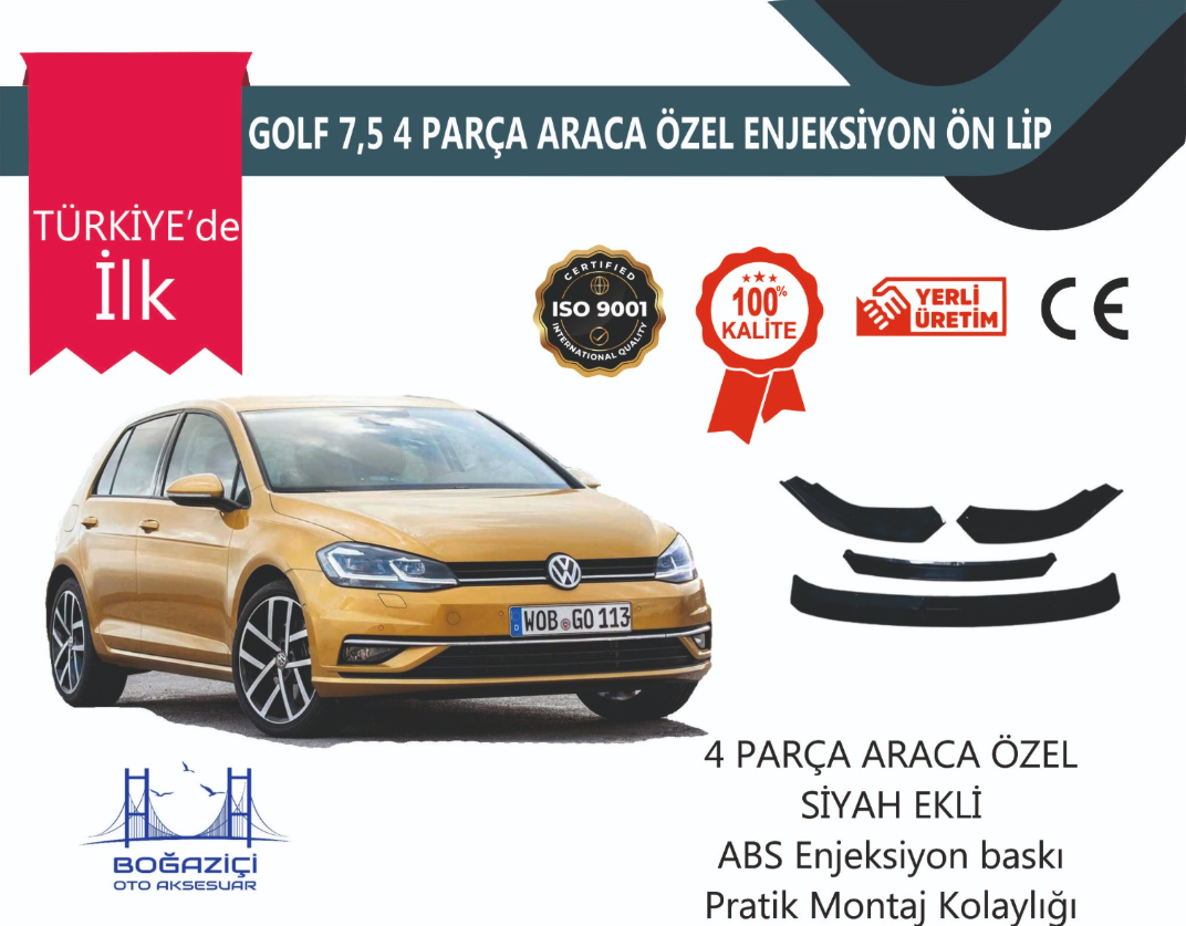 Vw Uyumlu Golf 7.5 4 Parça Siyah Ön lip