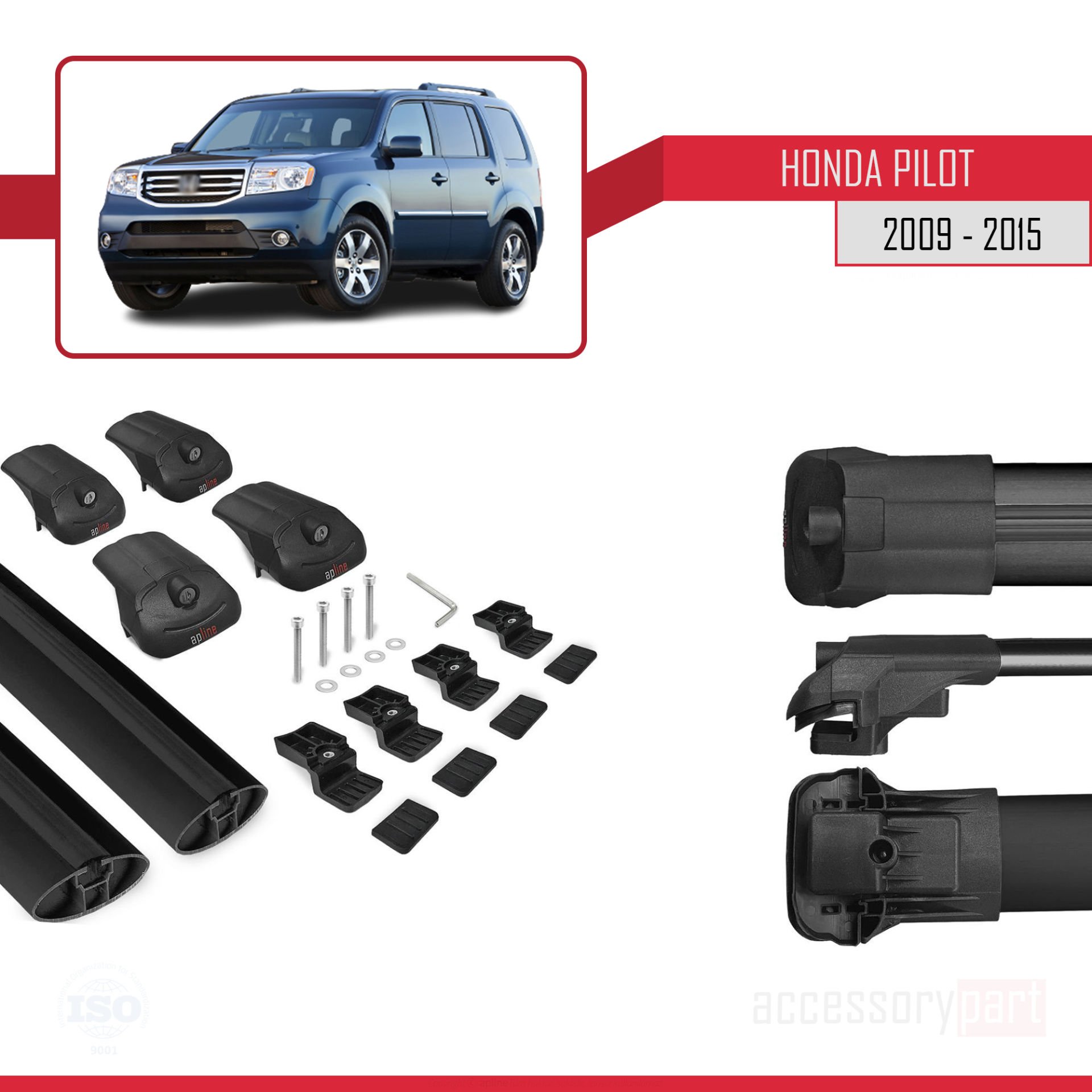 Honda Pilot 2009-2015 Arası ile uyumlu ACE-1 Ara Atkı Tavan Barı SİYAH