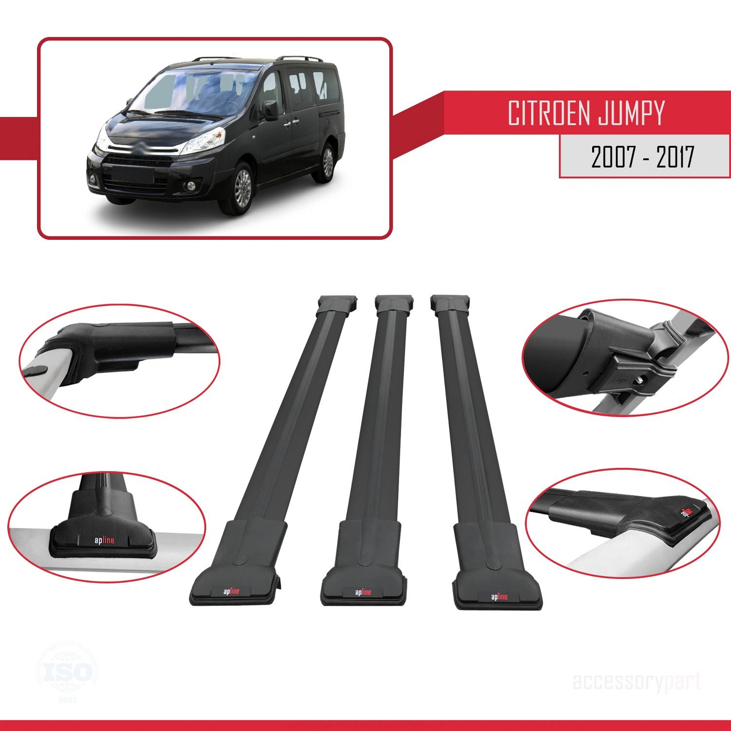 Citroen Jumpy 2007-2017 Arası ile uyumlu FLY Model Ara Atkı Tavan Barı SİYAH 3 ADET BAR