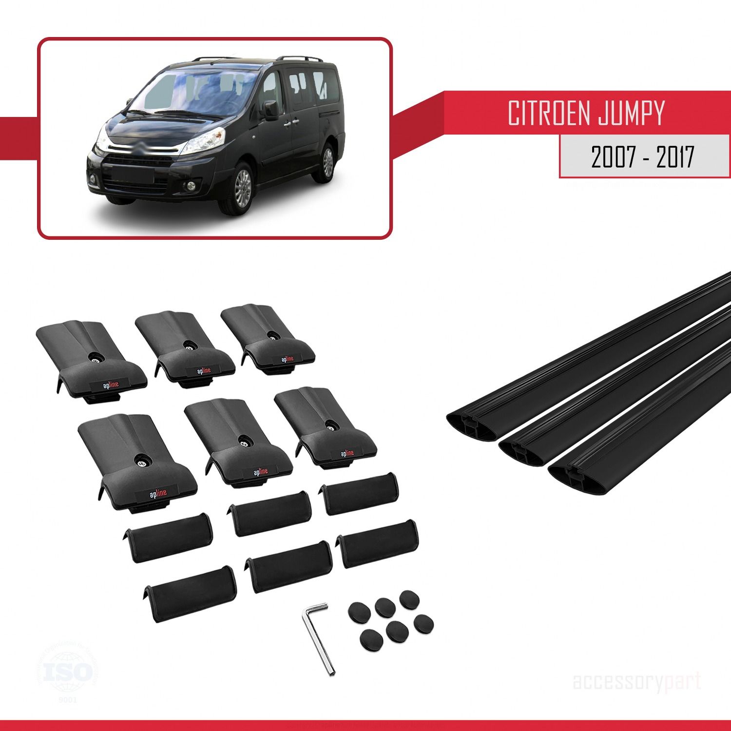 Citroen Jumpy 2007-2017 Arası ile uyumlu FLY Model Ara Atkı Tavan Barı SİYAH 3 ADET BAR