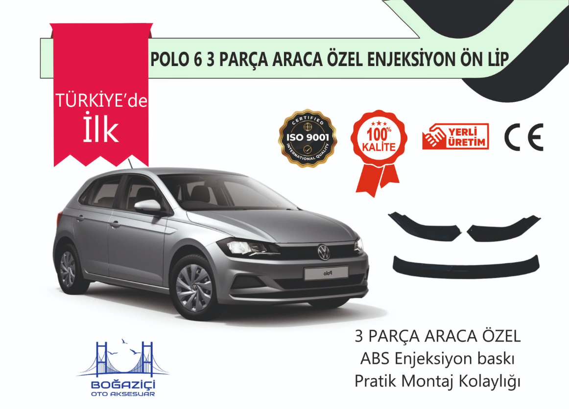 Vw Uyumlu Polo 2017-2021 3 Parça Siyah Ön Lip
