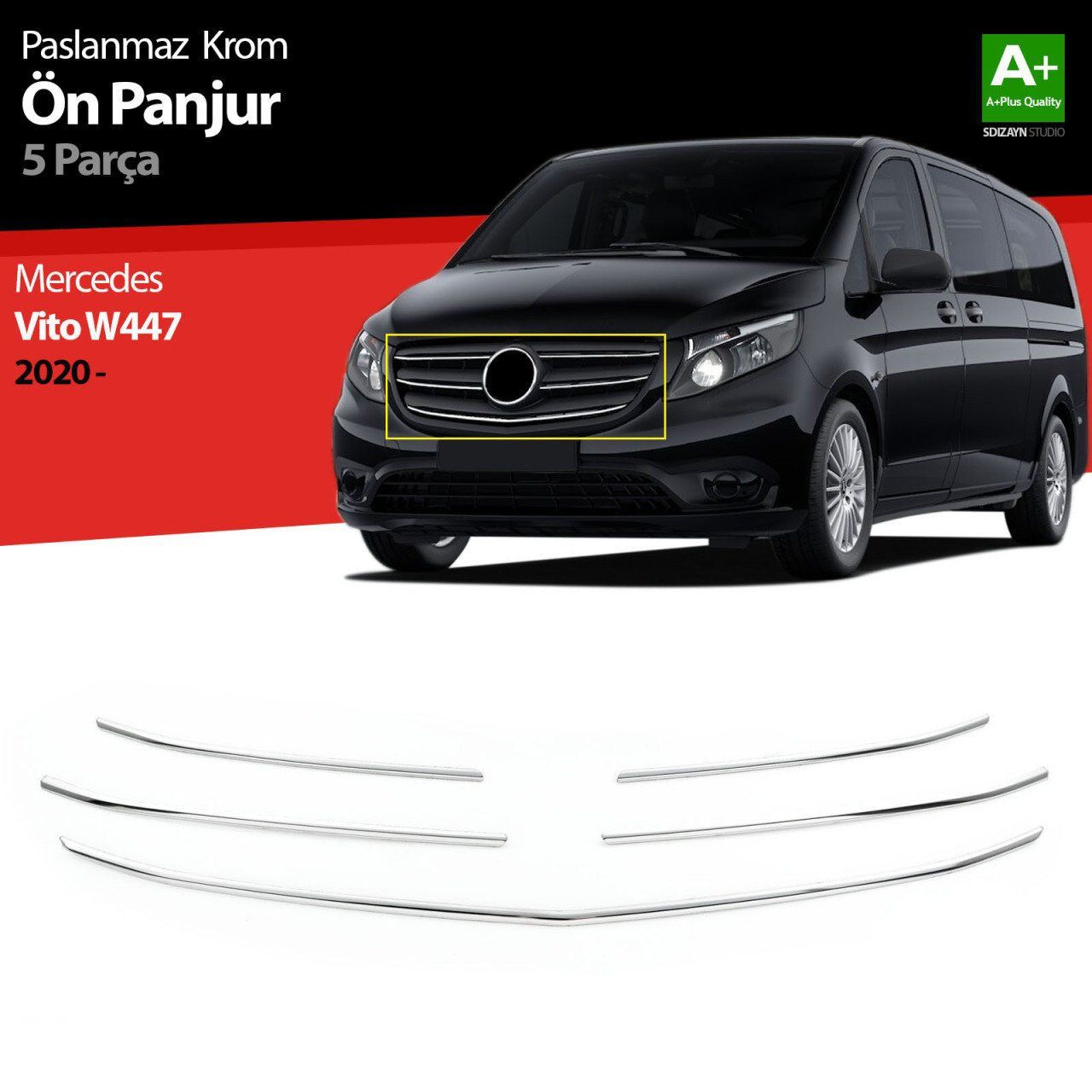 Mercedes Vito Uyumlu W447 Krom Ön Panjur 5 Parça. 2020 Üzeri