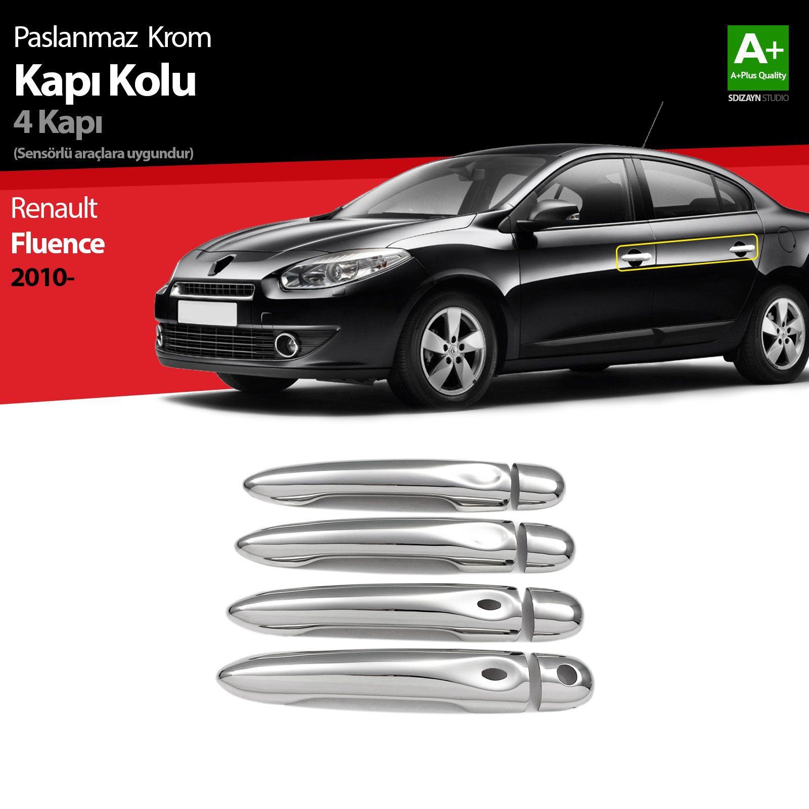 Renault Fluence Uyumlu Krom Kapı Kolu 4 Kapı Sensörlü 2010 Üzeri