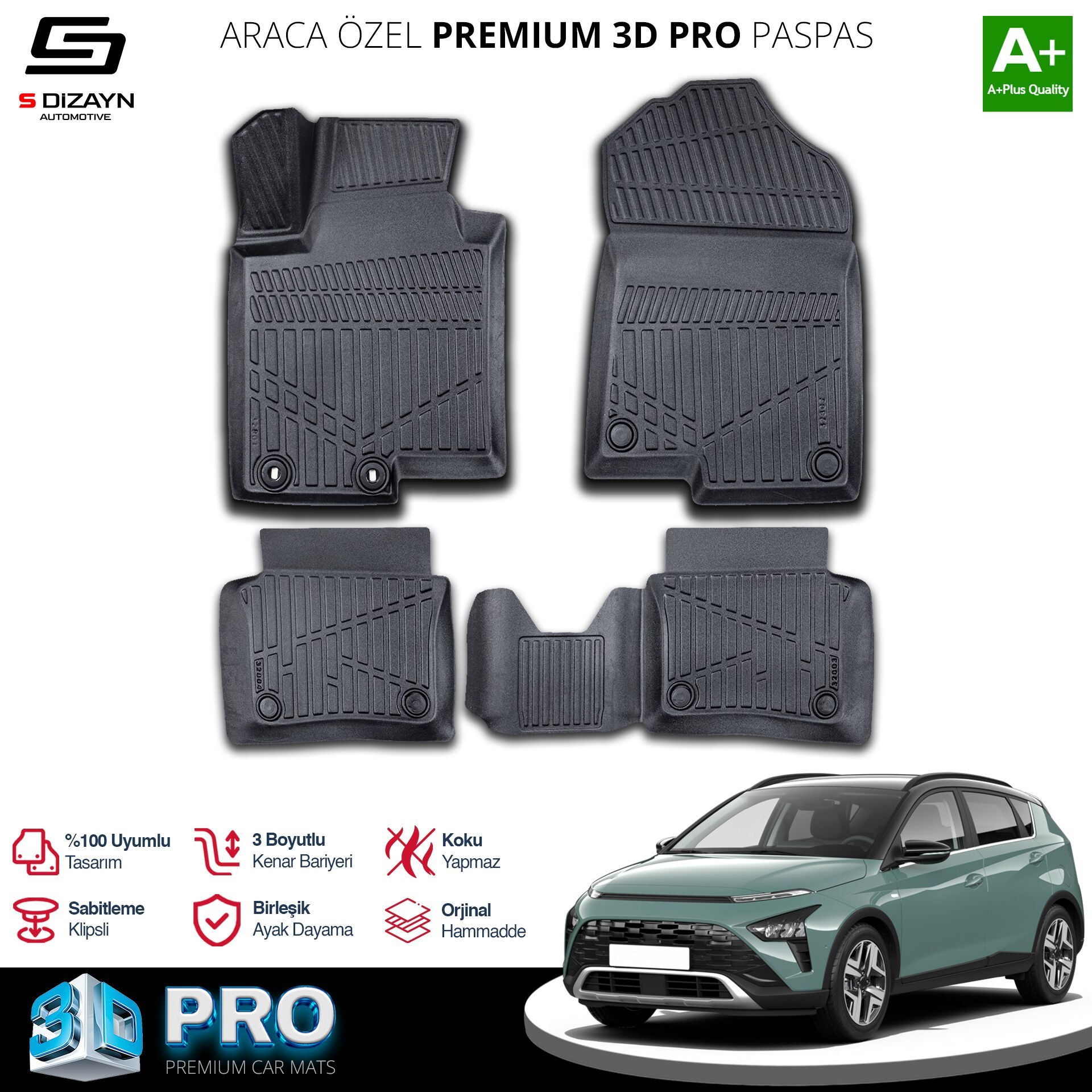 S-Dizayn Hyundai Bayon 3D Pro Havuzlu Paspas 2021 Üzeri A+ Kalite
