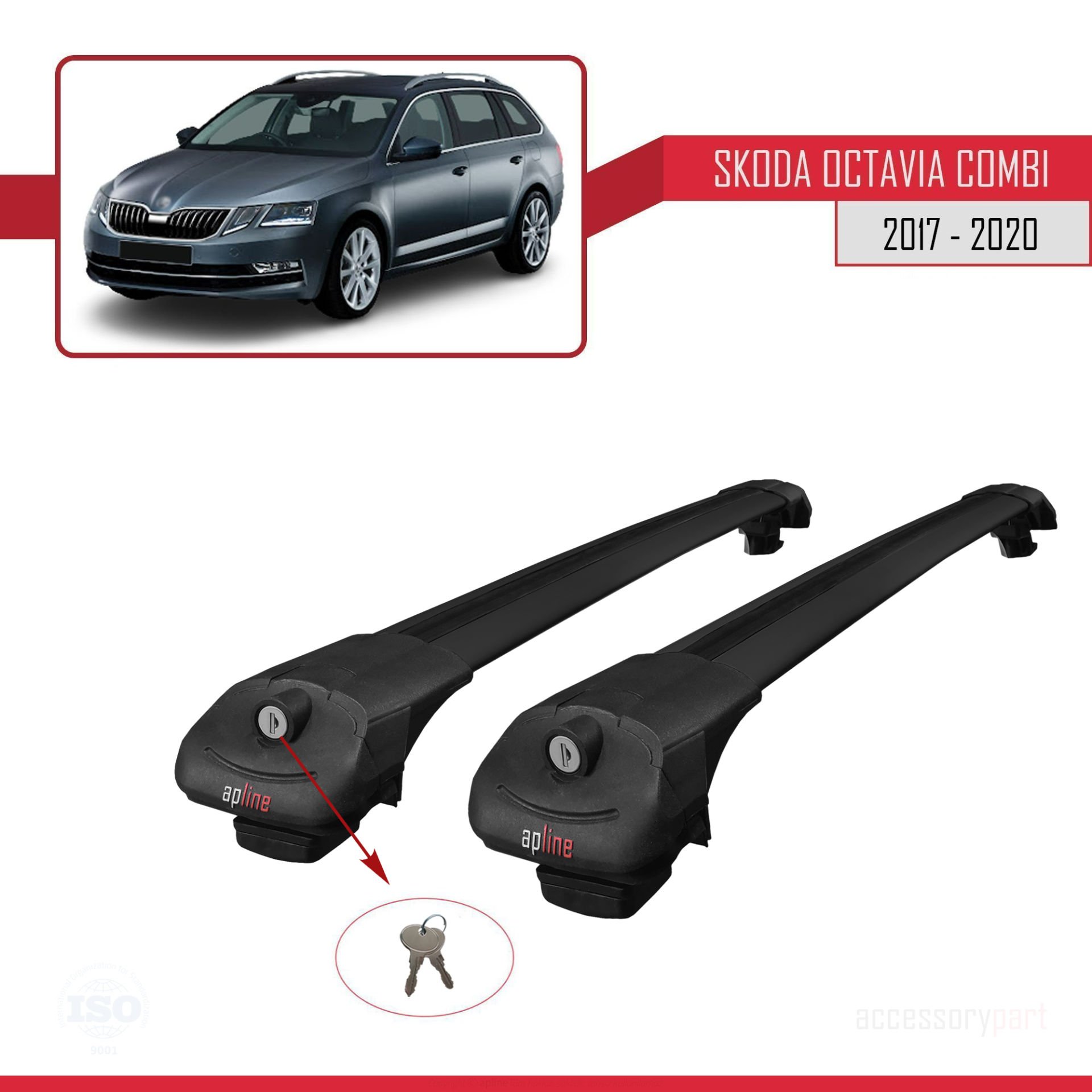 Skoda Octavia COMBI 2017-2020 Arası ile uyumlu ACE-1 Ara Atkı Tavan Barı SİYAH