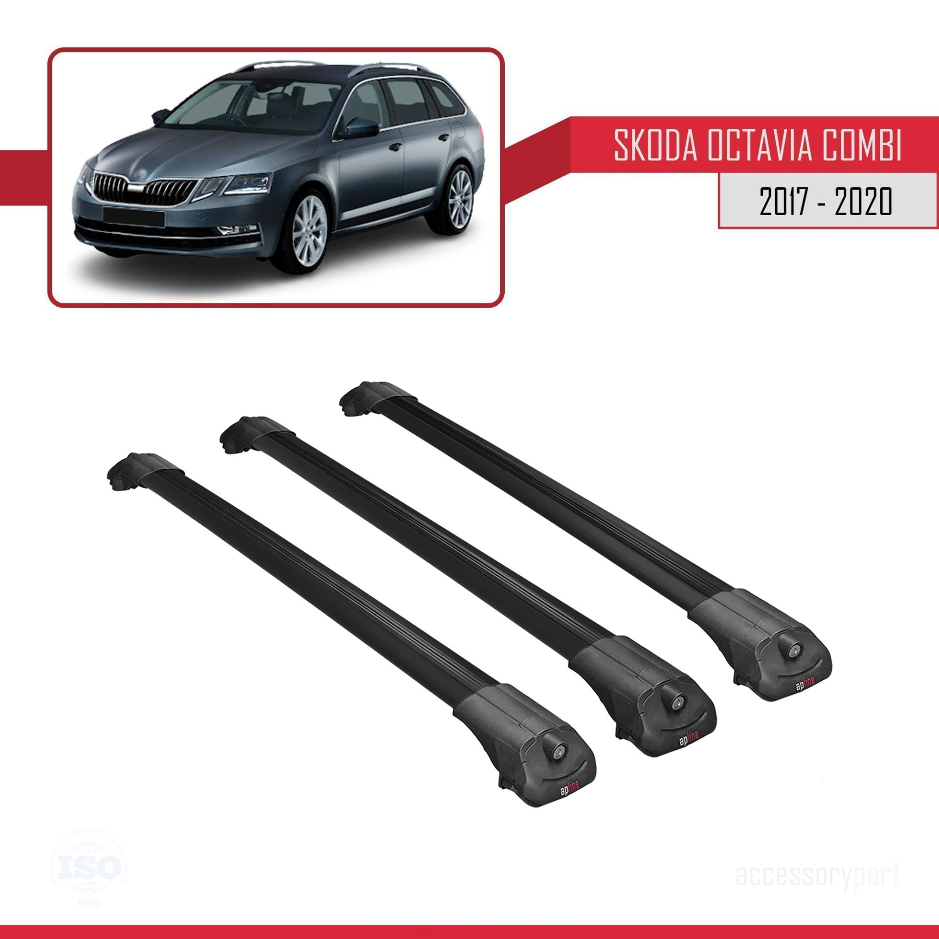 Skoda Octavia COMBI 2017-2020 Arası ile uyumlu ACE-1 Ara Atkı Tavan Barı SİYAH 3 ADET BAR