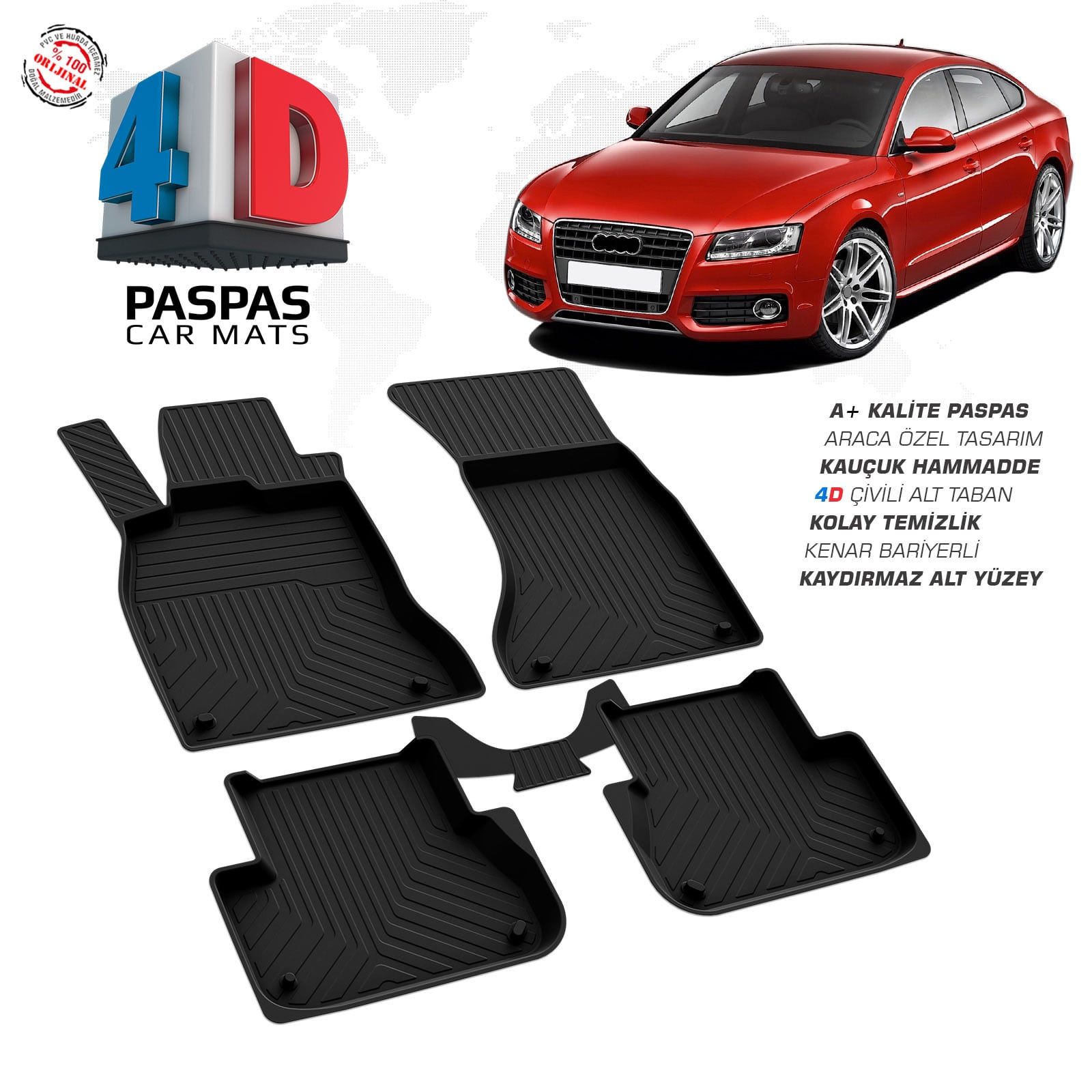 Audi A5 4D Araca Özel Havuzlu Kauçuk Paspas 2008-2016