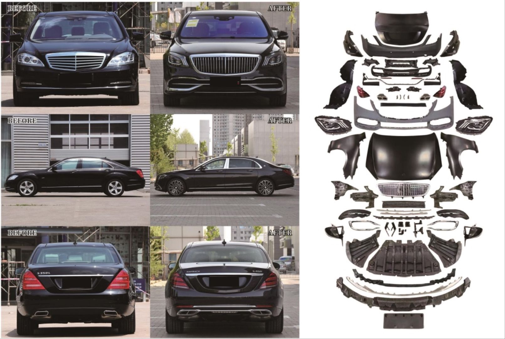 Mercedes W221 Uyumlu S Serisi İçin W222 Maybach Facelift Body Kit