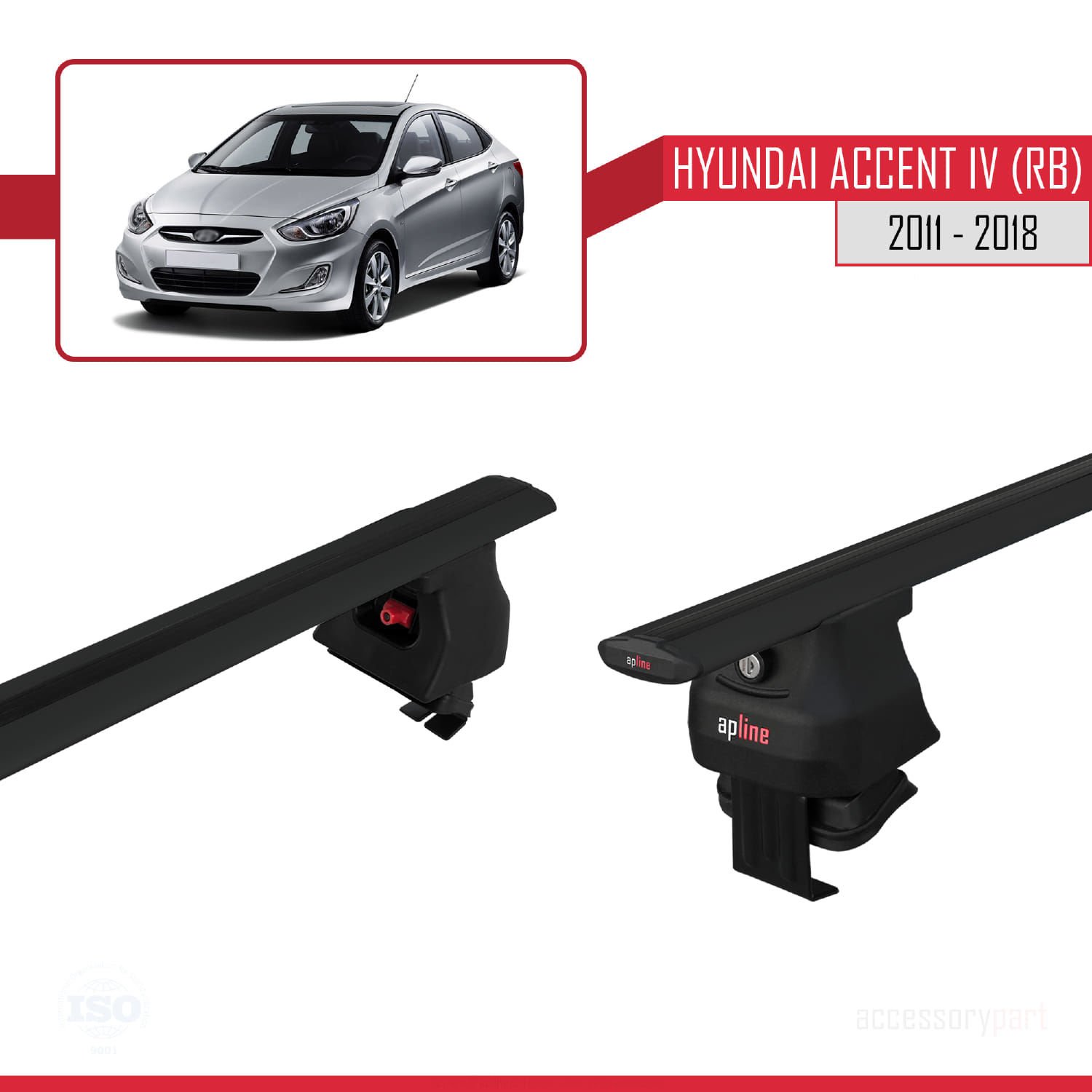Hyundai Accent IV (RB) Sedan 2011-2018 Arası ile uyumlu ACE-4 Ara Atkı Tavan Barı SİYAH