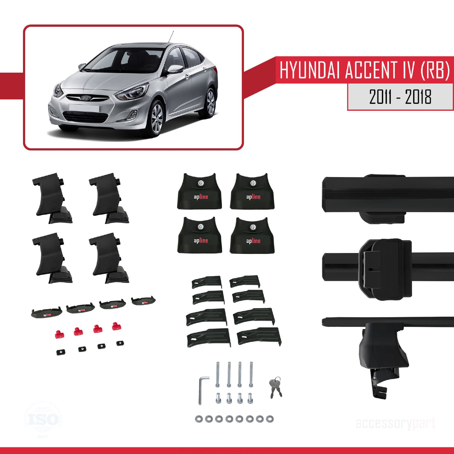 Hyundai Accent IV (RB) Sedan 2011-2018 Arası ile uyumlu ACE-4 Ara Atkı Tavan Barı SİYAH