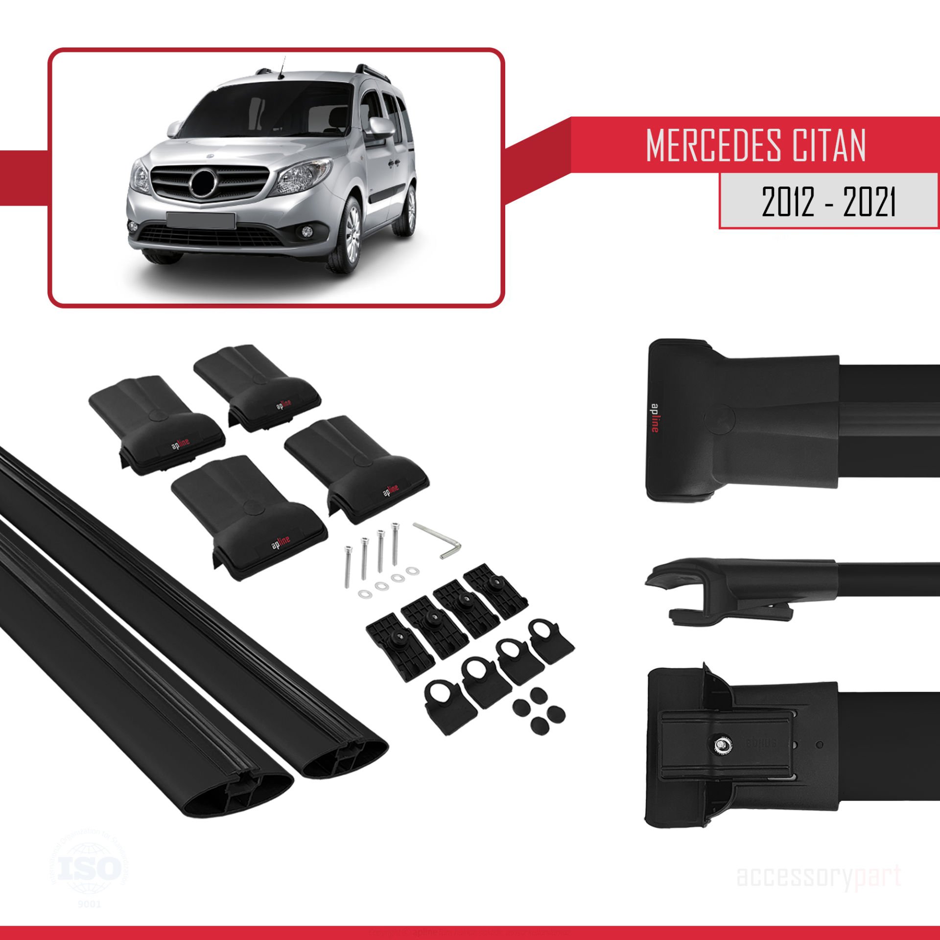 Mercedes Citan 2012-2021 Arası ile Uyumlu FLY Model Ara Atkı Tavan Barı SİYAH