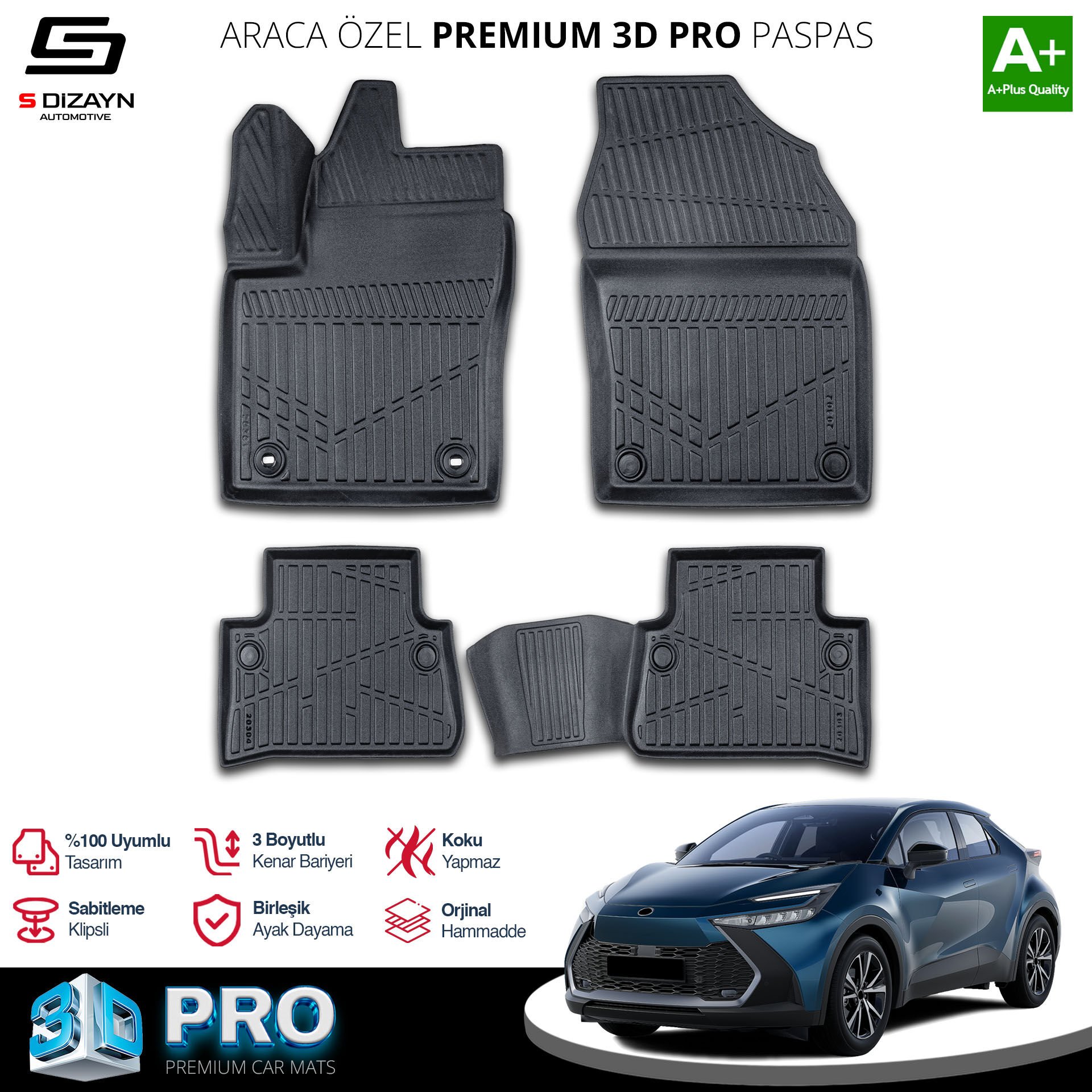S-Dizayn Toyota C-HR 3D Pro Havuzlu Paspas 2023 Üzeri A+ Kalite