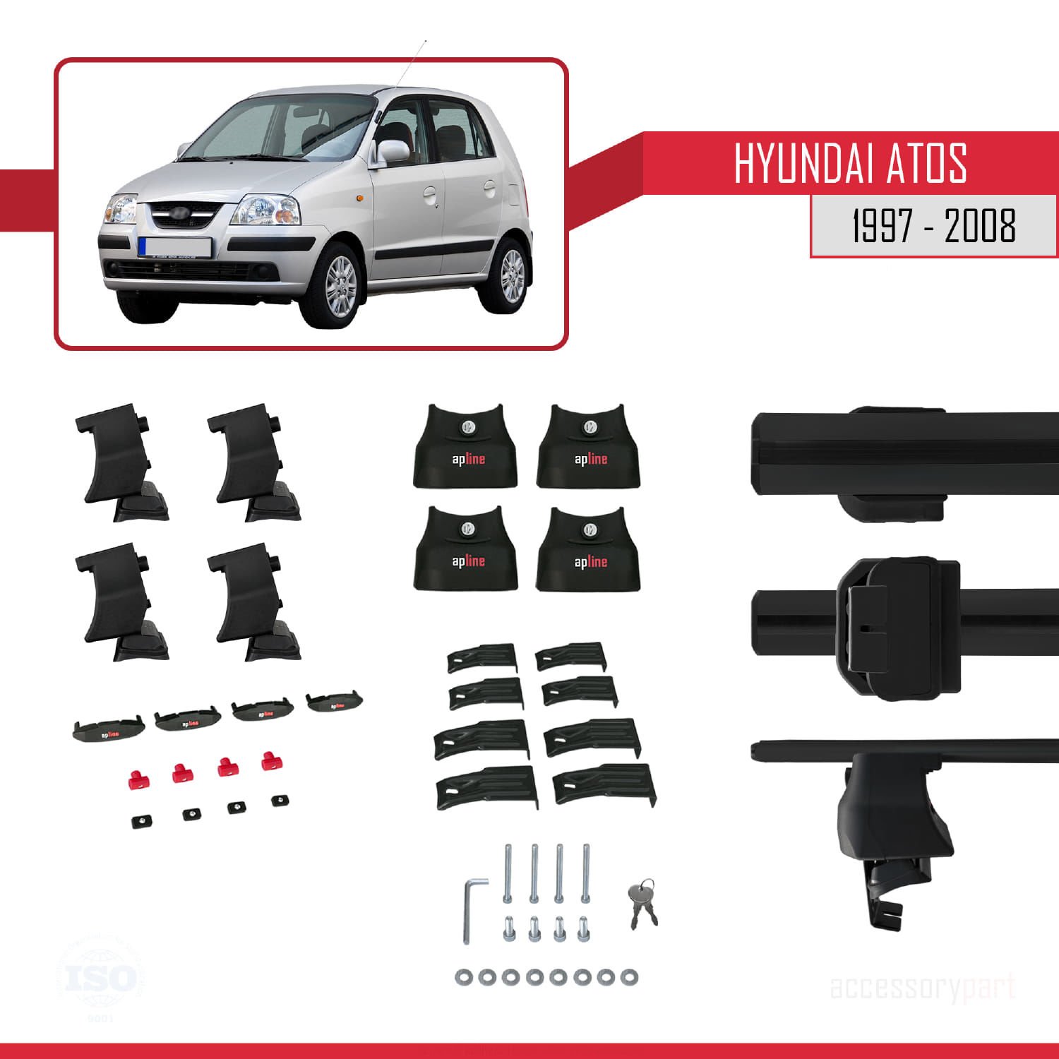 Hyundai Atos 1997-2008 Arası ile uyumlu ACE-4 Ara Atkı Tavan Barı SİYAH