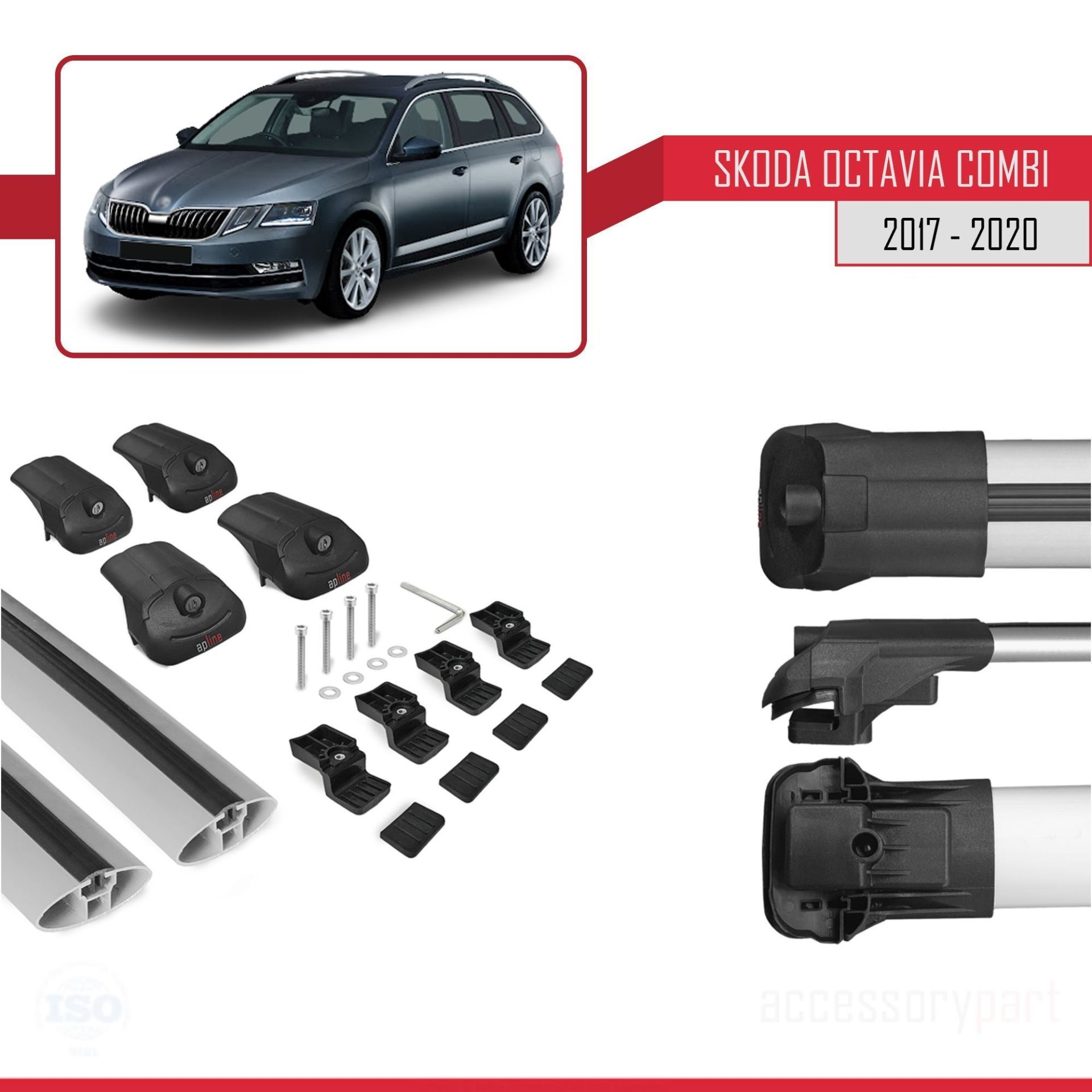 Skoda Octavia COMBİ 2017-2020 Arası ile uyumlu ACE-1 Ara Atkı Tavan Barı GRİ
