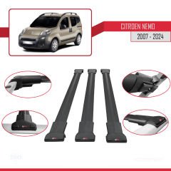 Citroen Nemo 2007 ve Sonrası ile uyumlu FLY Model Ara Atkı Tavan Barı SİYAH 3 ADET BAR