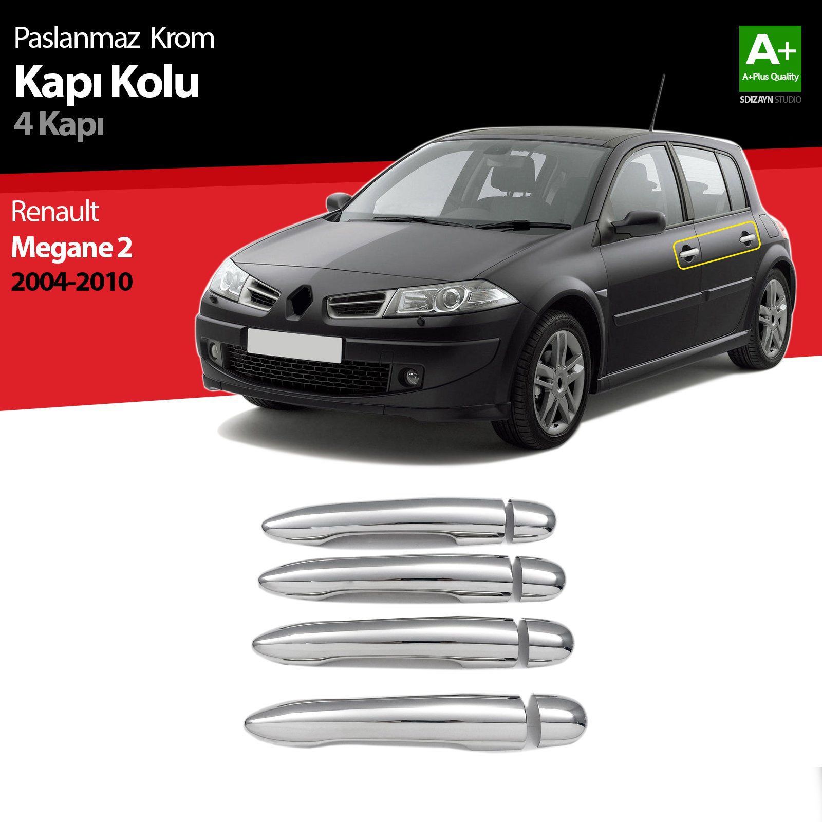 Renault Megane Uyumlu 2 Krom Kapı Kolu 4 Kapı 2004-2010
