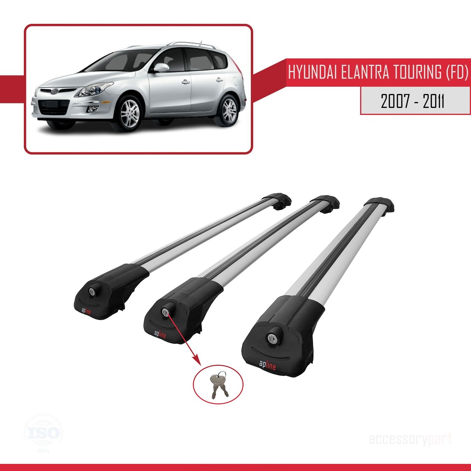 Hyundai Elantra Touring (FD) 2007-2011 Arası ile uyumlu ACE-1 Ara Atkı Tavan Barı GRİ 3 ADET BAR