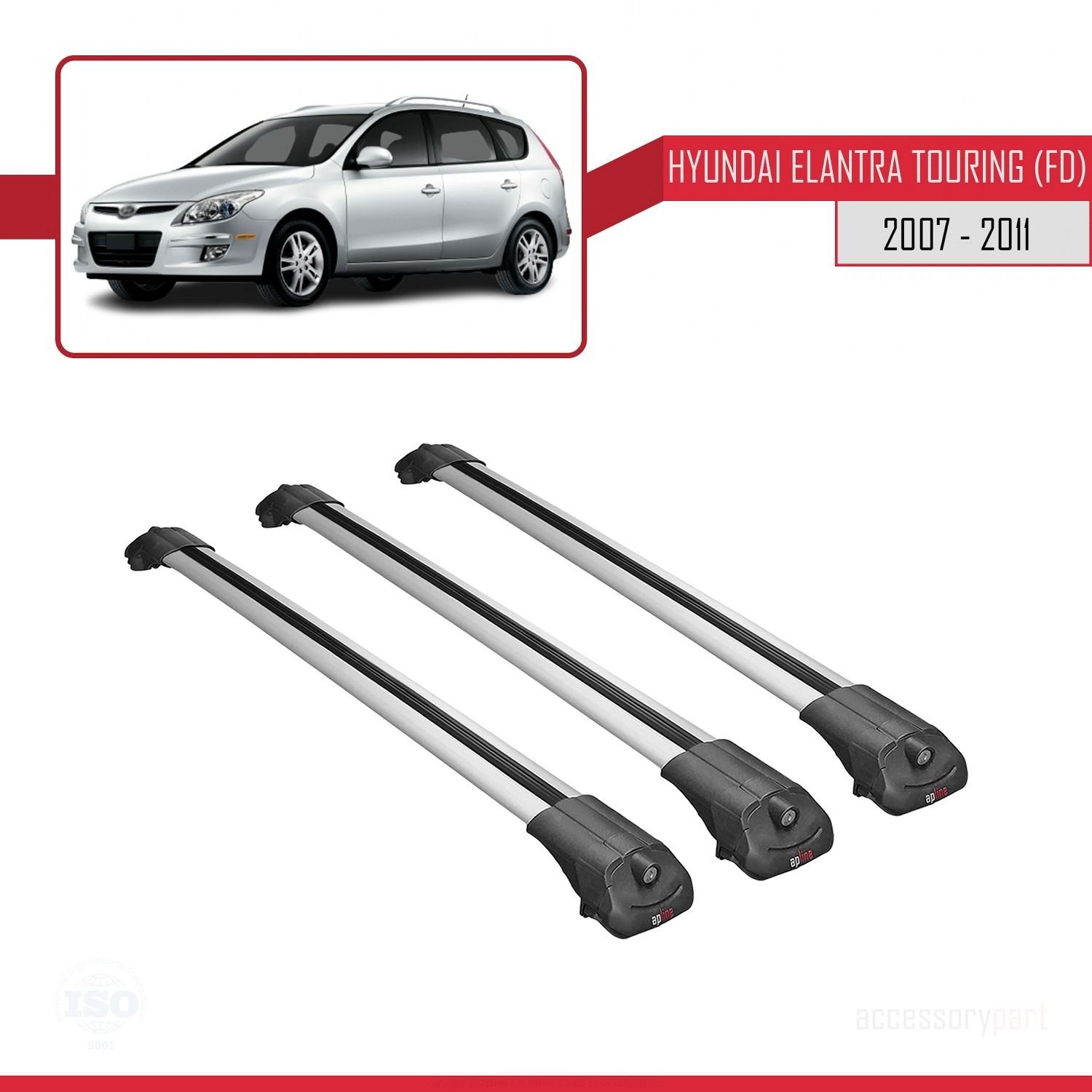 Hyundai Elantra Touring (FD) 2007-2011 Arası ile uyumlu ACE-1 Ara Atkı Tavan Barı GRİ 3 ADET BAR