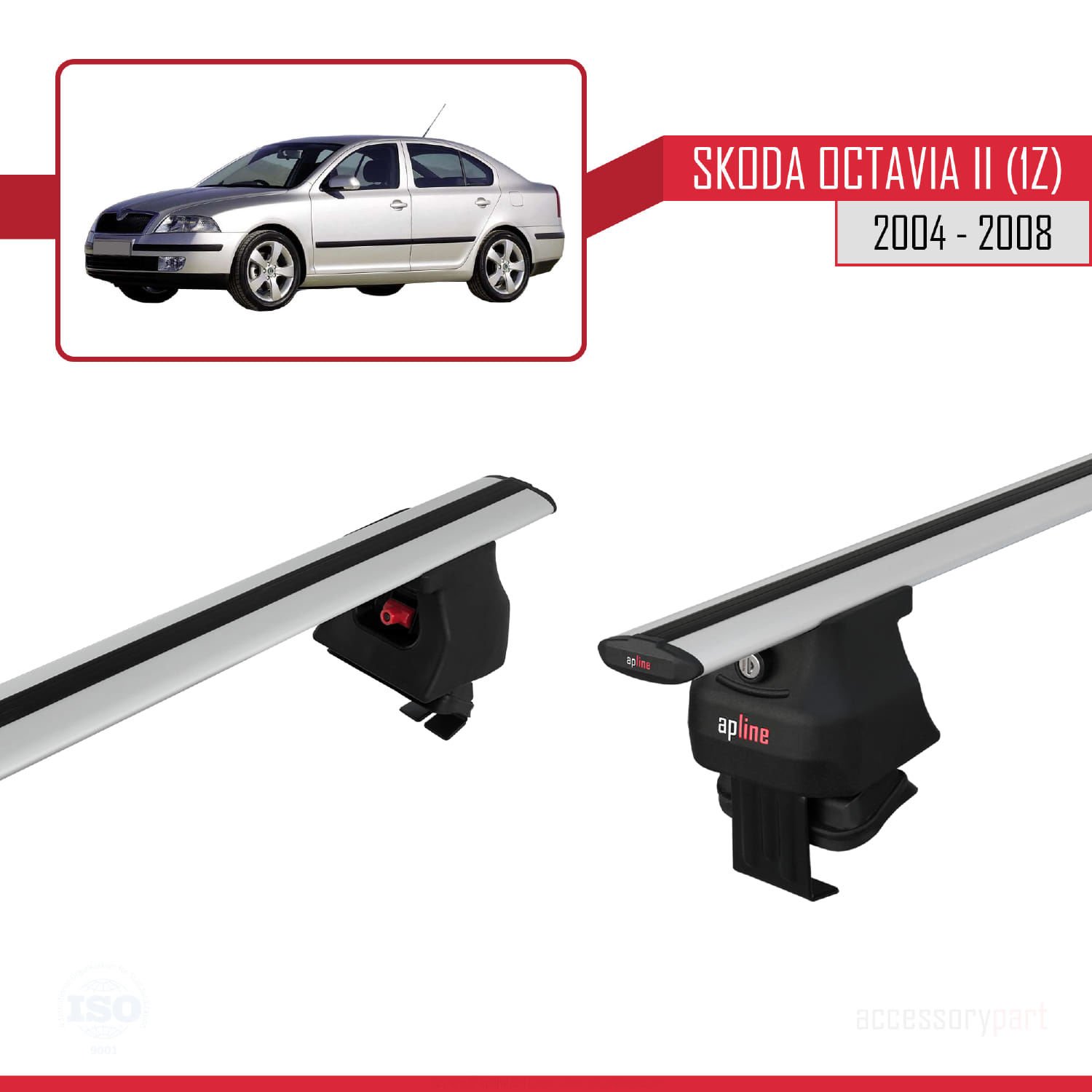 Skoda Octavia II (1Z) 2004-2008 Arası ile uyumlu ACE-4 Ara Atkı Tavan Barı GRİ