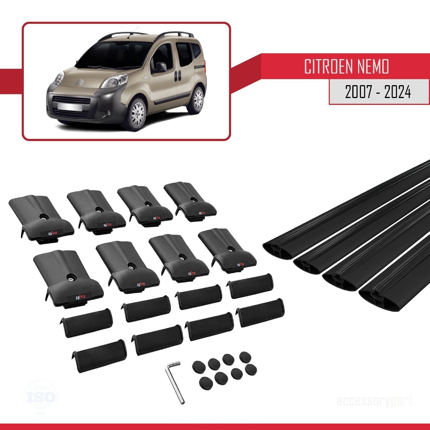 Citroen Nemo 2007 ve Sonrası ile uyumlu FLY Model Ara Atkı Tavan Barı SİYAH 4 ADET BAR