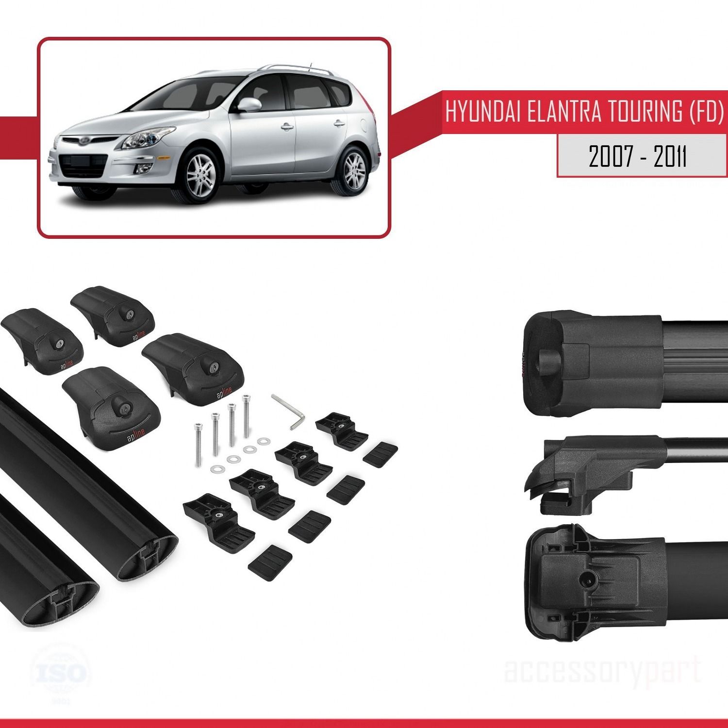 Hyundai Elantra Touring (FD) 2007-2011 Arası ile uyumlu ACE-1 Ara Atkı Tavan Barı SİYAH