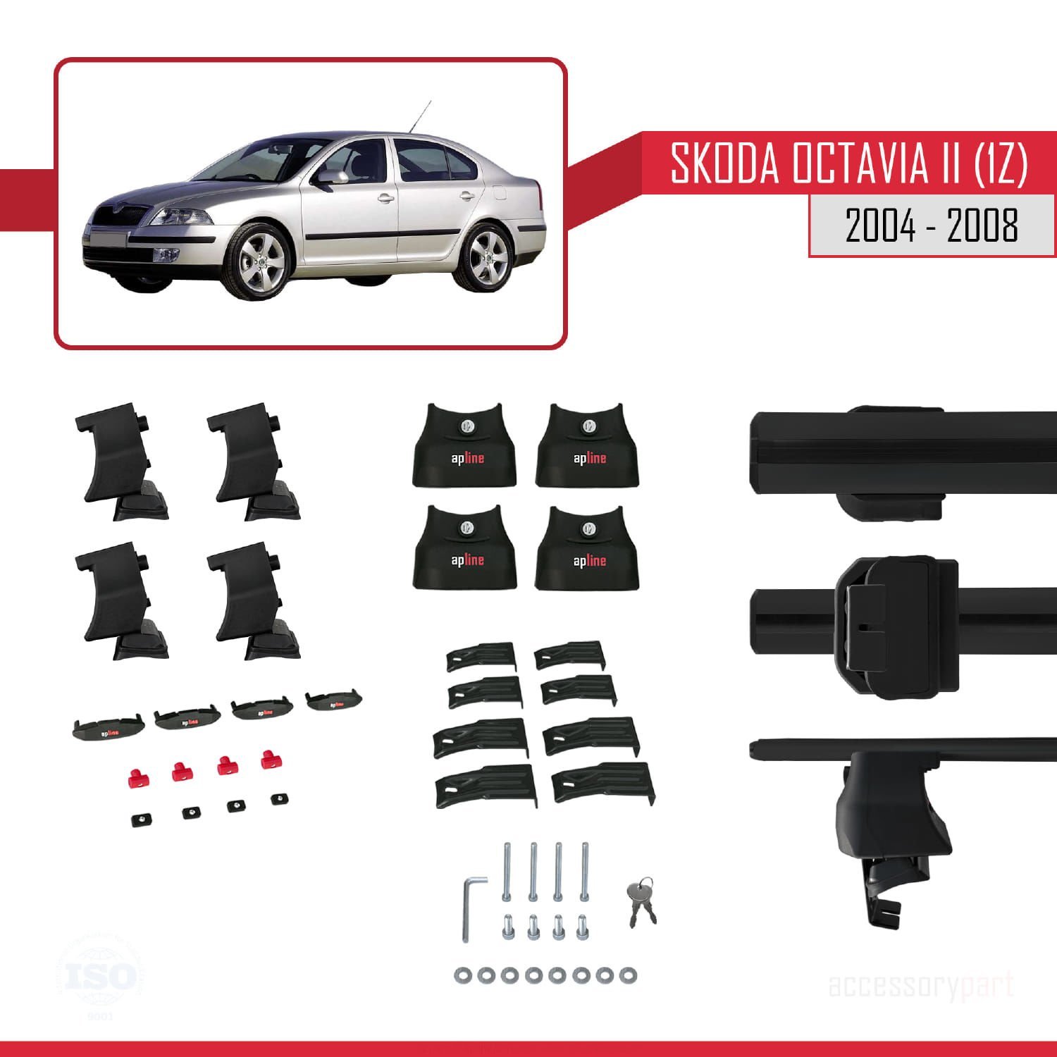 Skoda Octavia II (1Z) 2004-2008 Arası ile uyumlu ACE-4 Ara Atkı Tavan Barı SİYAH