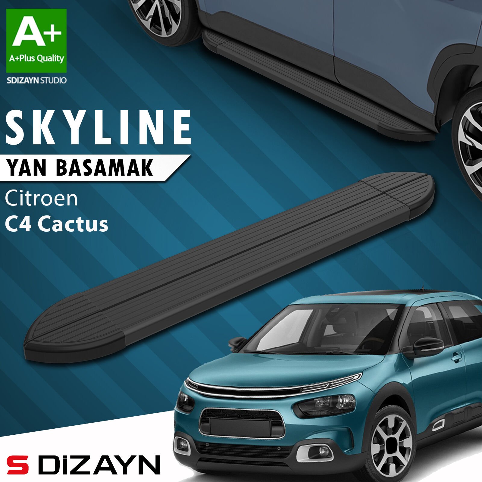 S-Dizayn Citroen C4 Cactus Skyline Siyah Yan Basamak 183 Cm 2014 Üzeri A+ Kalite