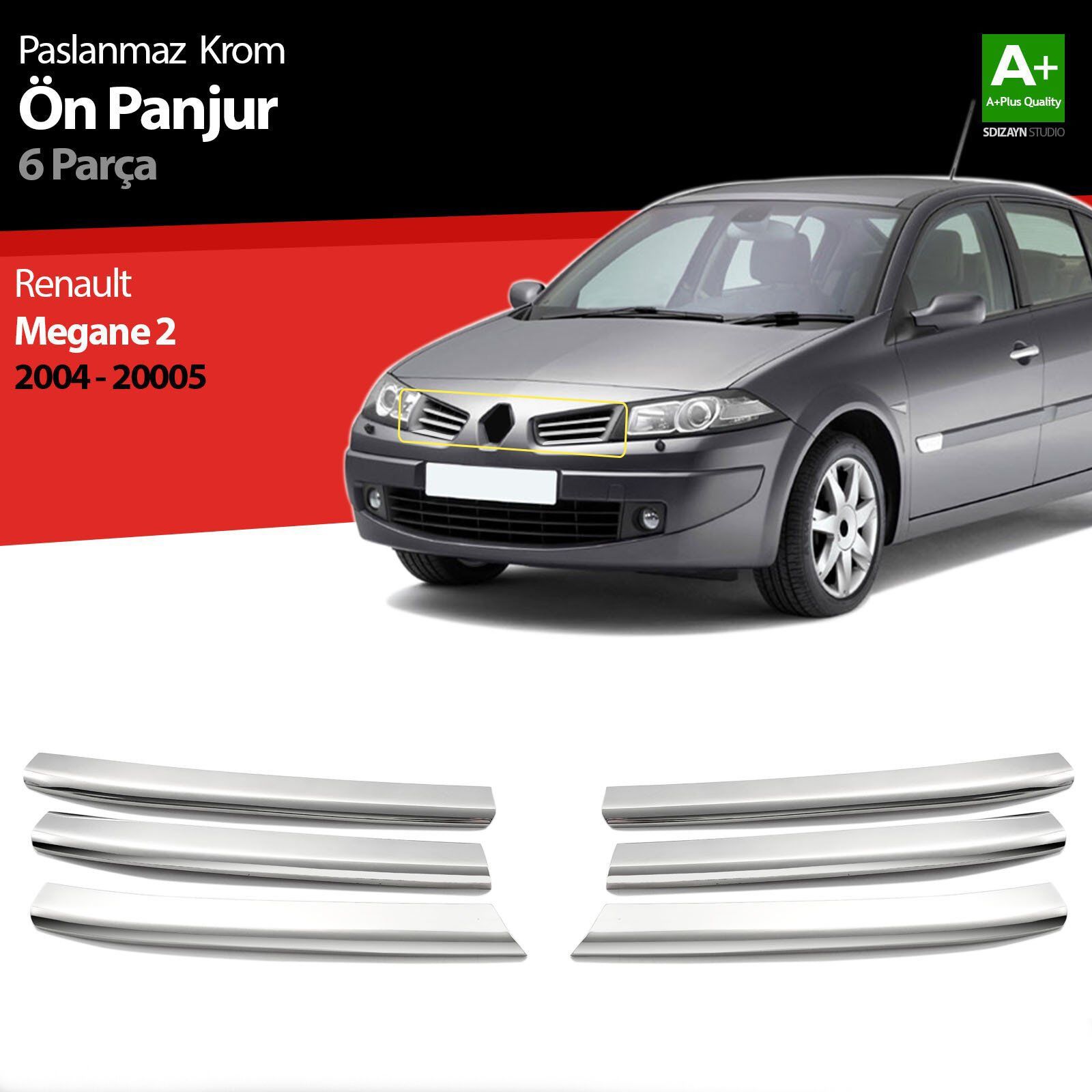 Renault Megane Uyumlu 2 Krom Ön Panjur 6 Parça 2004-2005