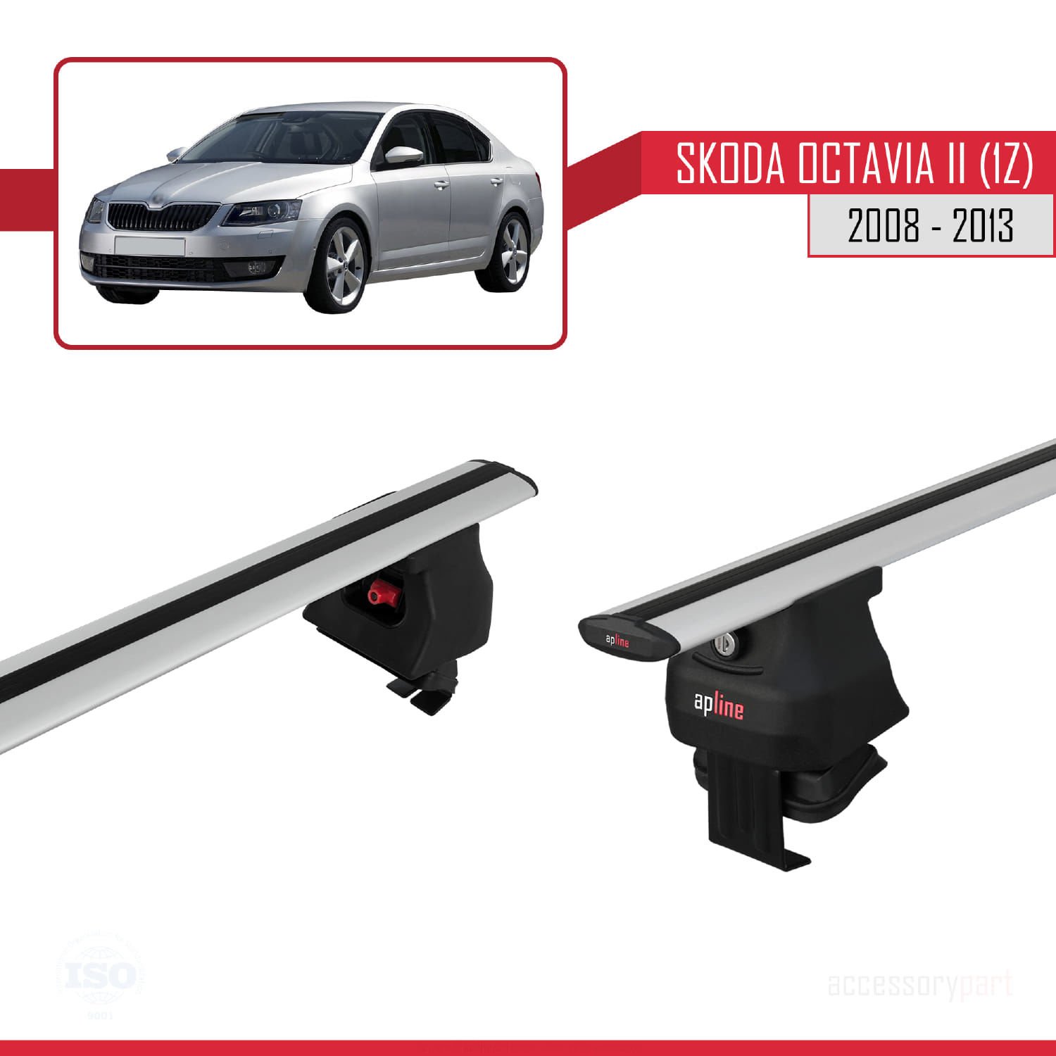 Skoda Octavia II (1Z) 2008-2013 Arası ile uyumlu ACE-4 Ara Atkı Tavan Barı GRİ