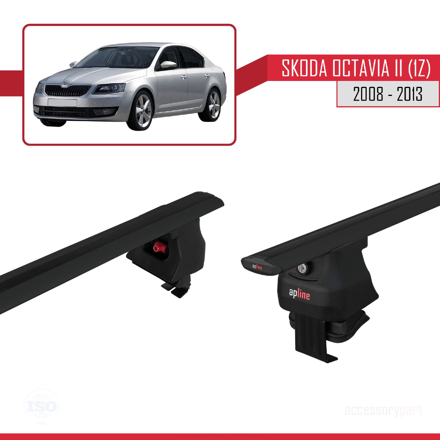 Skoda Octavia II (1Z) 2008-2013 Arası ile uyumlu ACE-4 Ara Atkı Tavan Barı SİYAH
