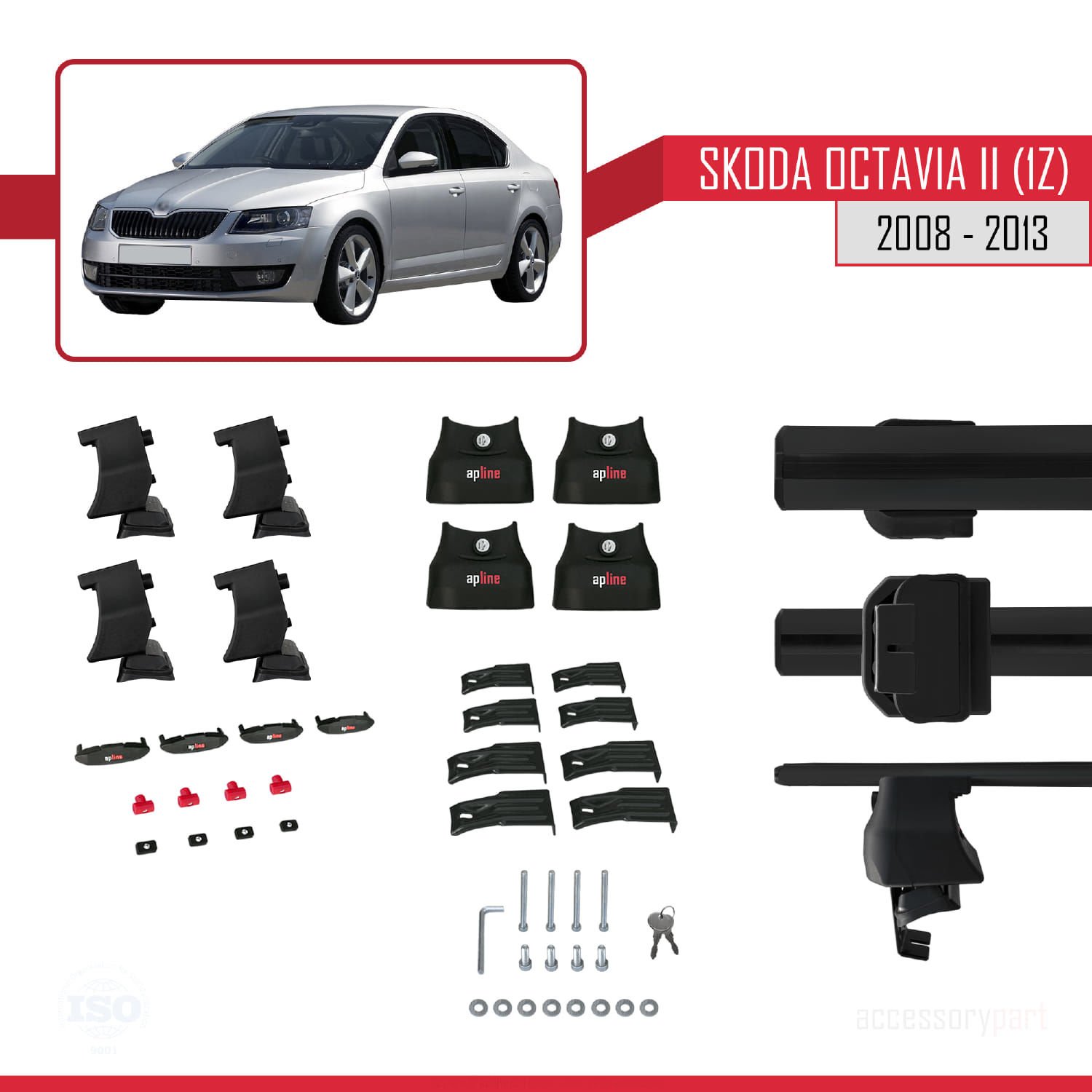 Skoda Octavia II (1Z) 2008-2013 Arası ile uyumlu ACE-4 Ara Atkı Tavan Barı SİYAH