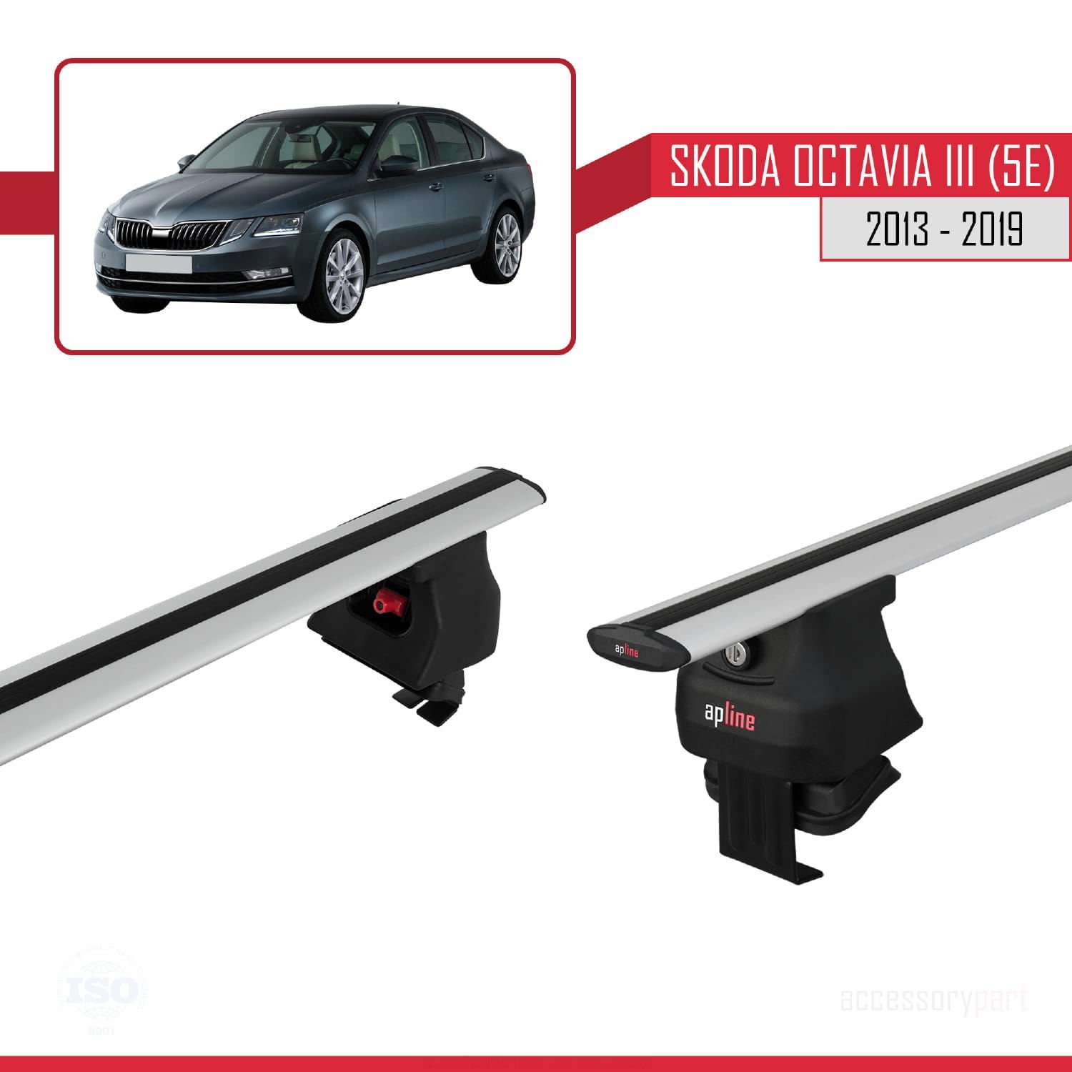 Skoda Octavia III (5E) 2013-2019 Arası ile uyumlu ACE-4 Ara Atkı Tavan Barı GRİ