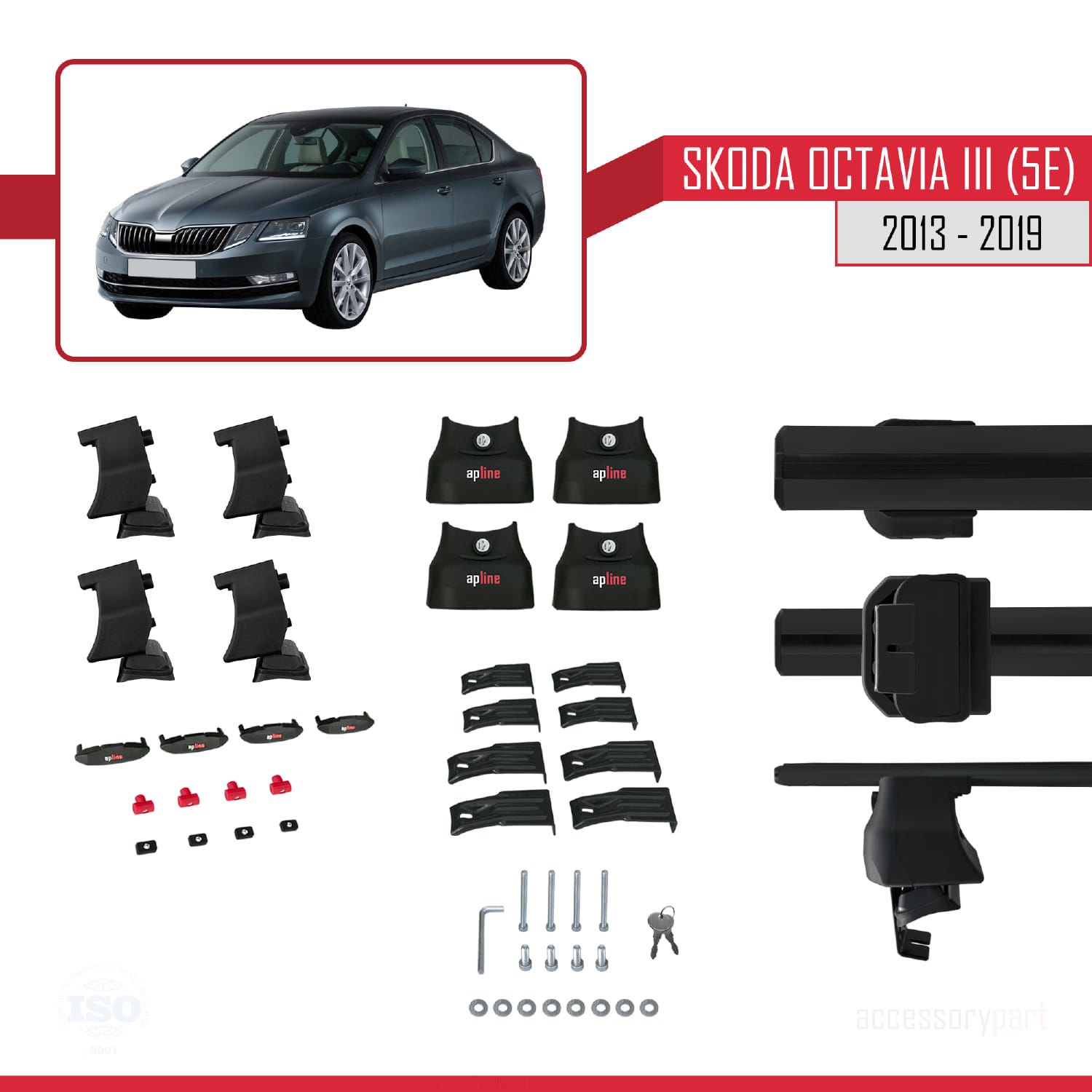 Skoda Octavia III (5E) 2013-2019 Arası ile uyumlu ACE-4 Ara Atkı Tavan Barı SİYAH