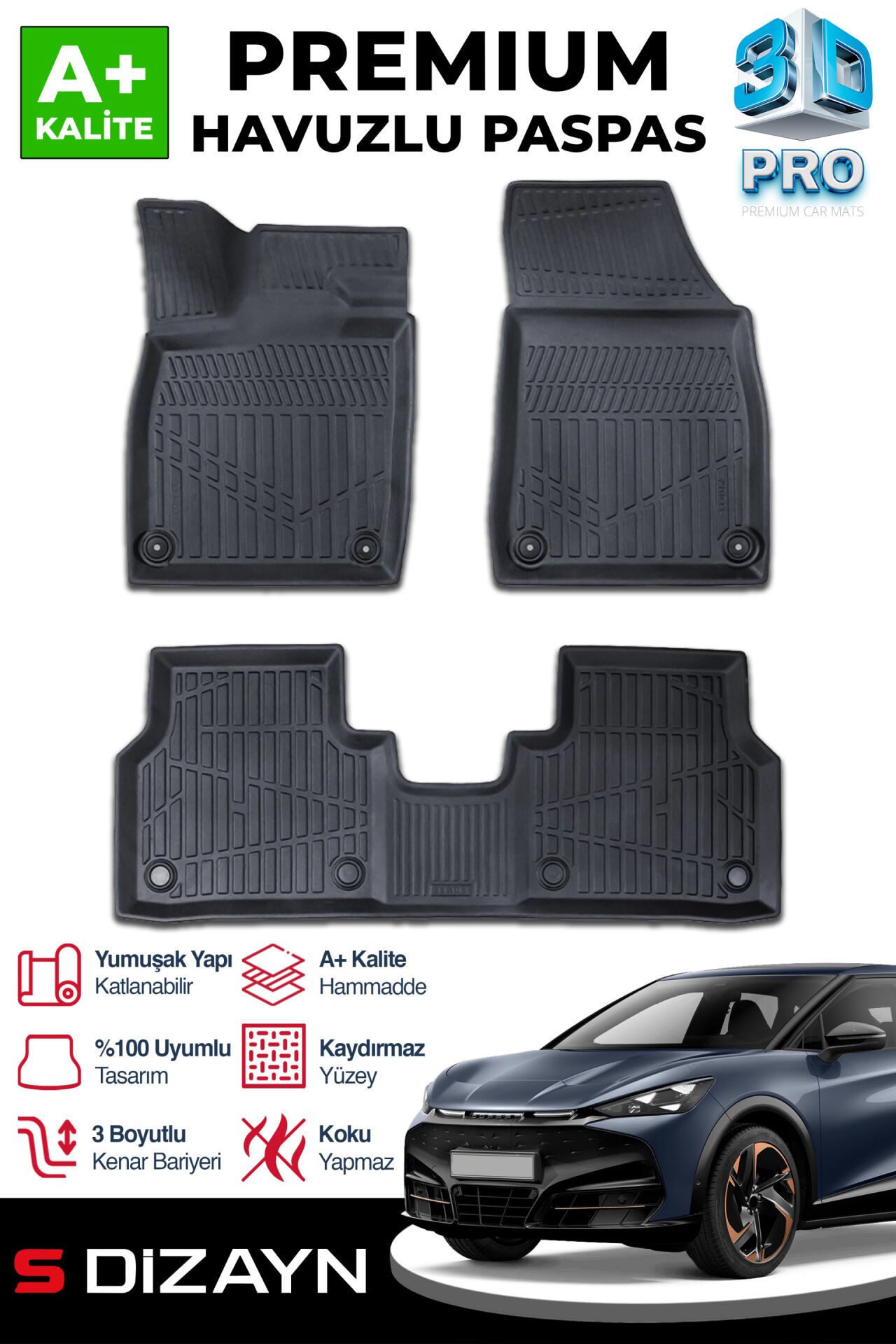 S-Dizayn Cupra Tavascan 3D Pro Havuzlu Paspas 2023 Üzeri A+ Kalite