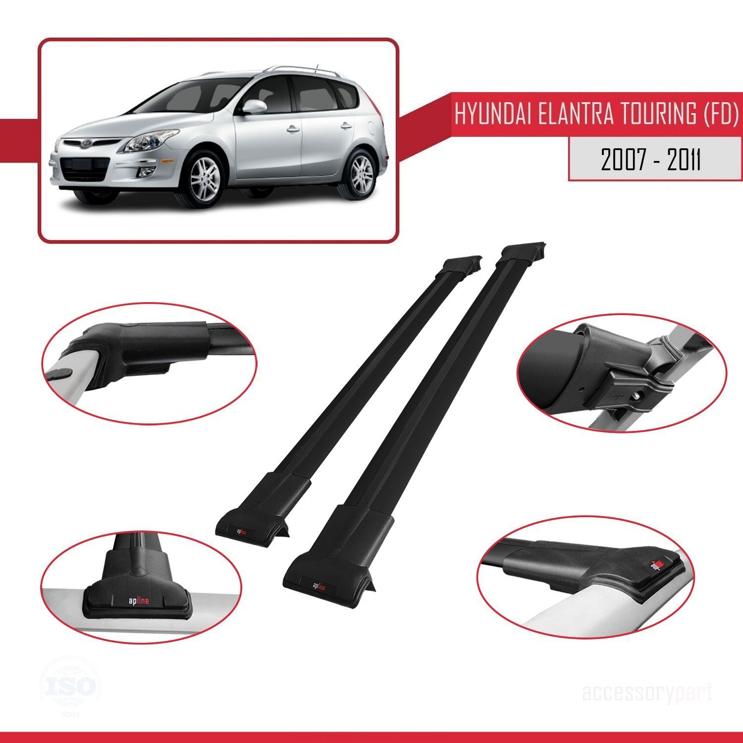 Hyundai Elantra Touring (FD) 2007-2011 Arası ile Uyumlu FLY Model Ara Atkı Tavan Barı SİYAH