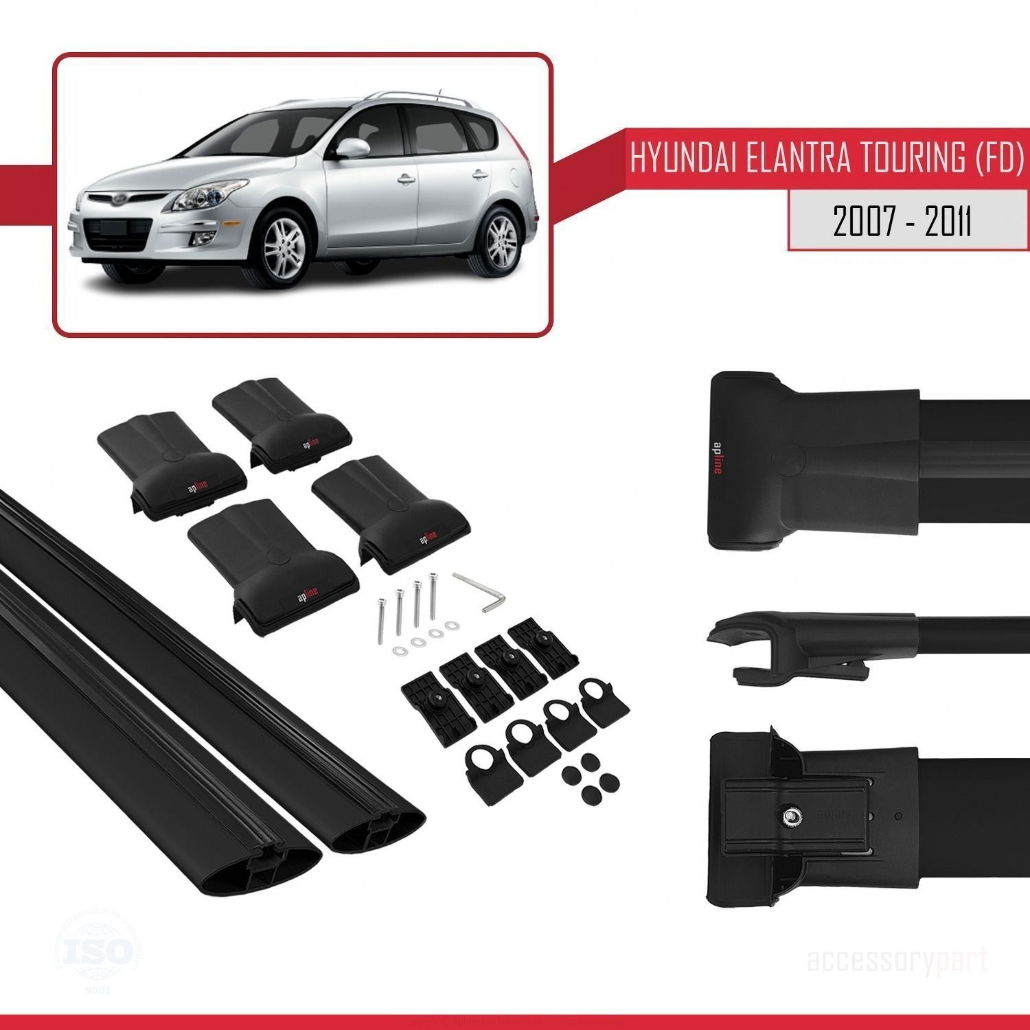 Hyundai Elantra Touring (FD) 2007-2011 Arası ile Uyumlu FLY Model Ara Atkı Tavan Barı SİYAH