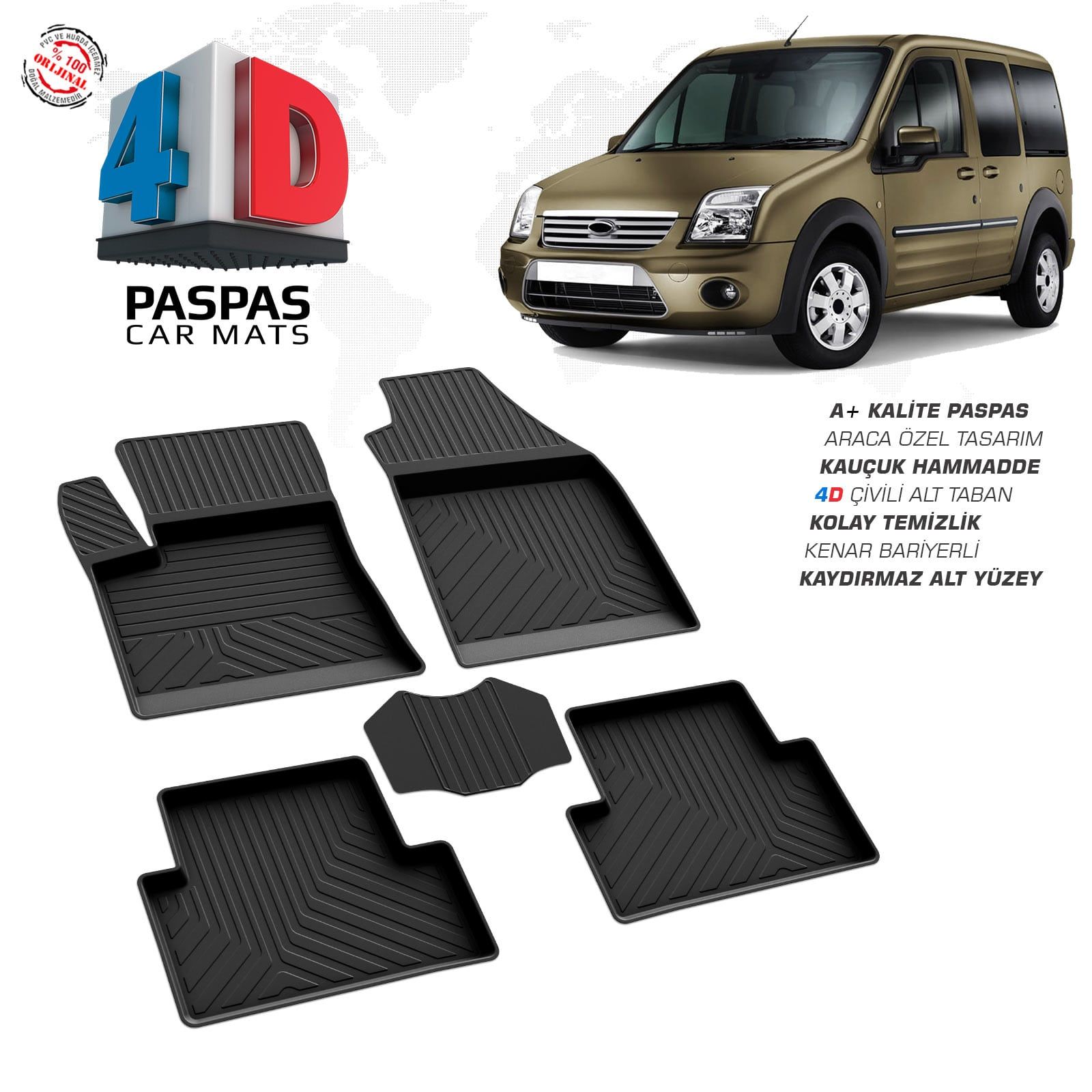 Ford Connect 4D Araca Özel Havuzlu Kauçuk Paspas 2002-2014