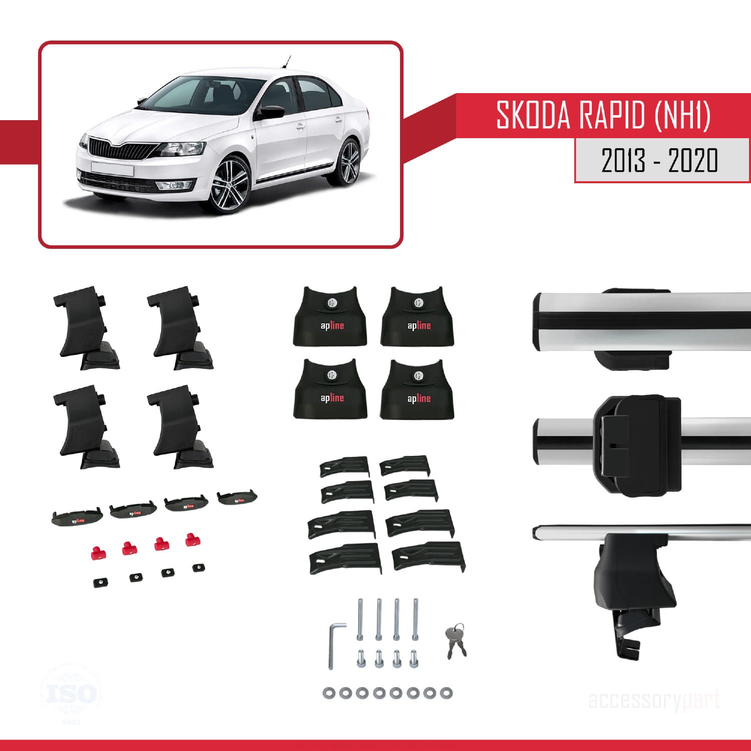 Skoda Rapid (NH1) 2013-2020 Arası ile uyumlu ACE-4 Ara Atkı Tavan Barı GRİ