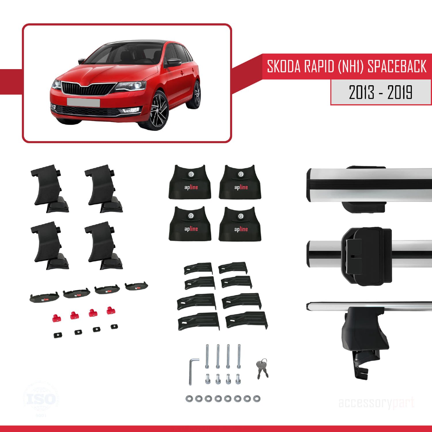 Skoda Rapid (NH1) Spaceback 2013-2019 Arası ile uyumlu ACE-4 Ara Atkı Tavan Barı GRİ