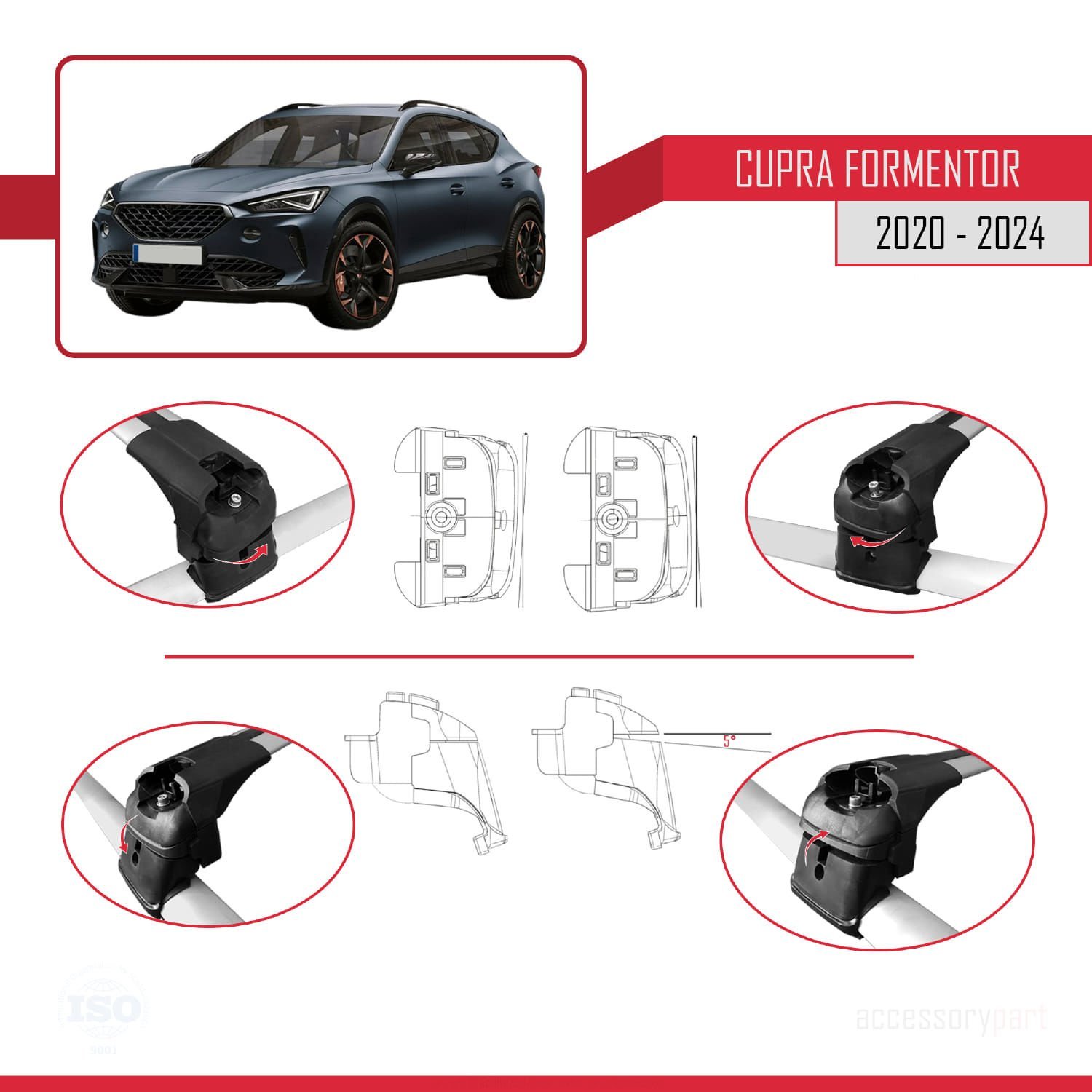 Cupra FORMENTOR 2020 ve Sonrası ile uyumlu ACE-2 Ara Atkı Tavan Barı GRİ