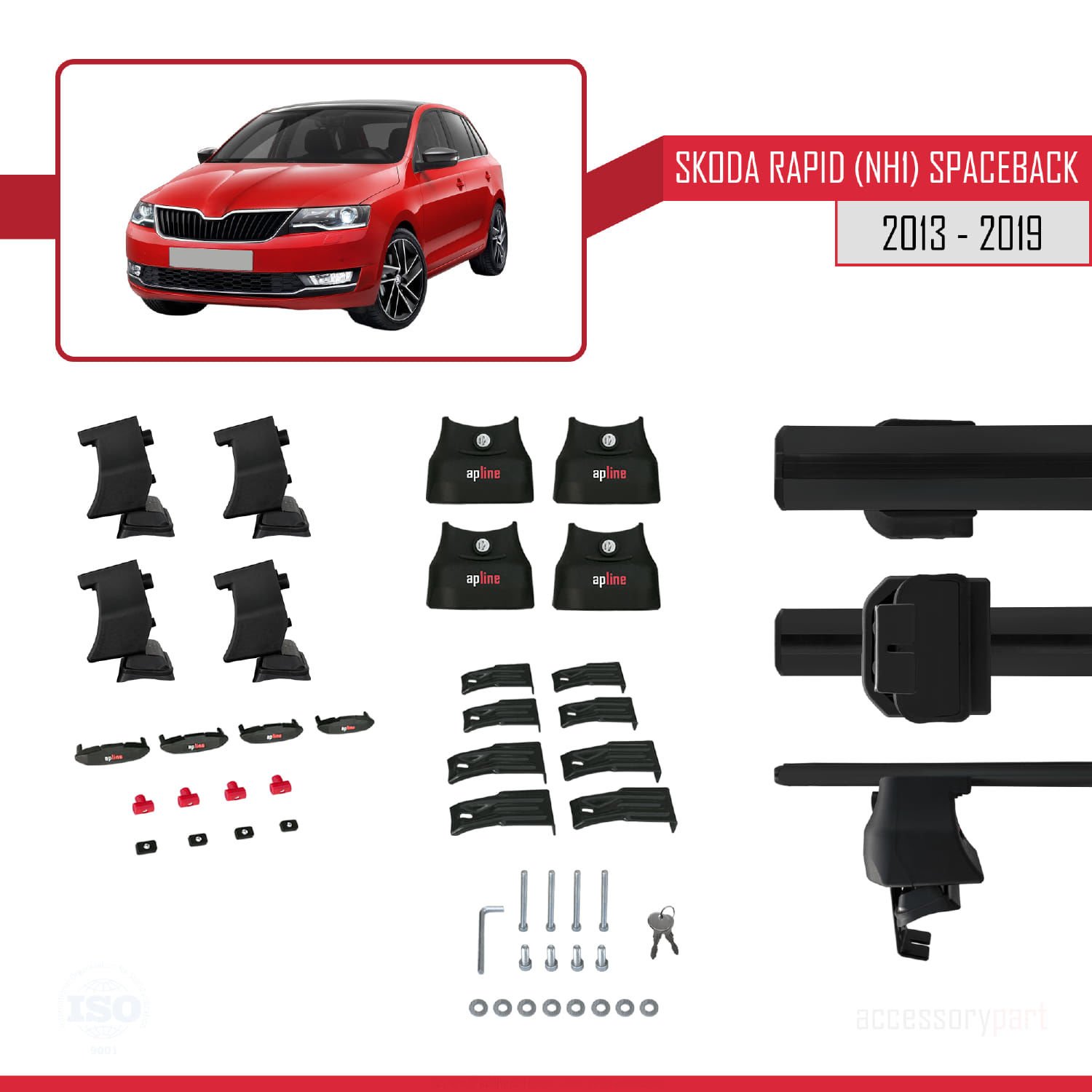 Skoda Rapid (NH1) Spaceback 2013-2019 Arası ile uyumlu ACE-4 Ara Atkı Tavan Barı SİYAH